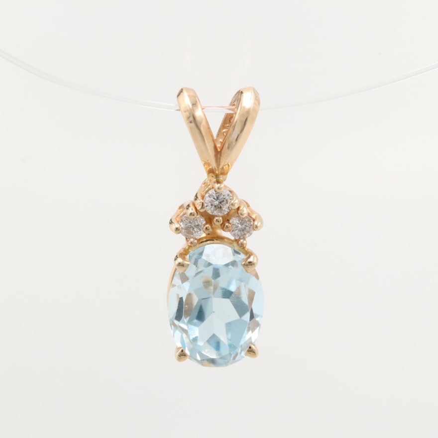 14K Yellow Gold Aquamarine and Diamond Pendant