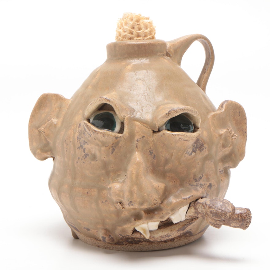 Ray Bradford Head Effigy Whiskey Jug, Contemporary