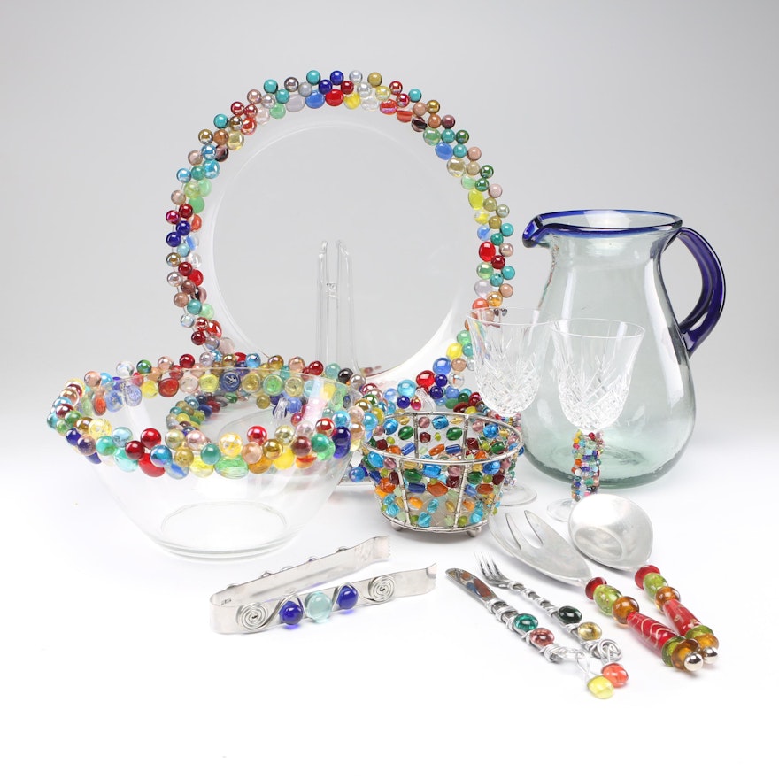 Arcoroc Marble and Bead Embellished Serveware and Other Glass Serveware