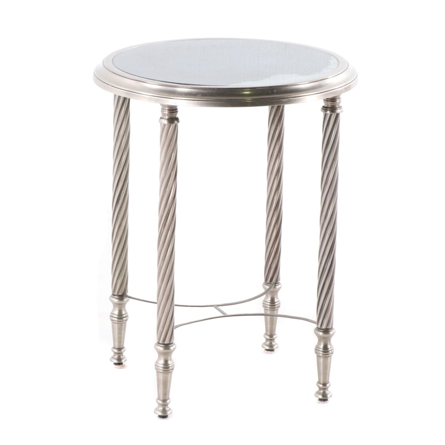 Contemporary Silvered Metal and Mirror Top Side Table