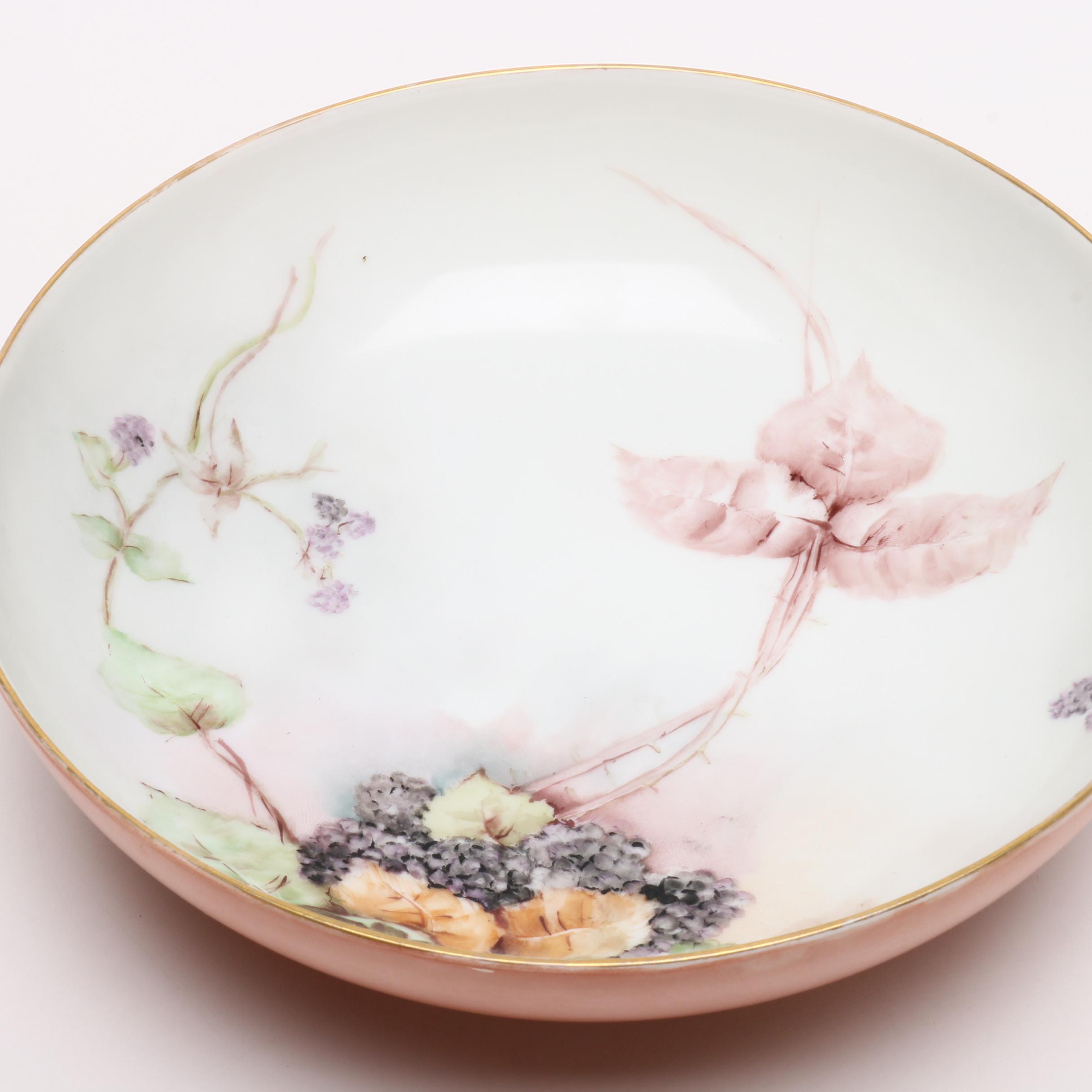 Haviland Hand-Painted Footed Bowl and Japanese Hand-Painted Vase