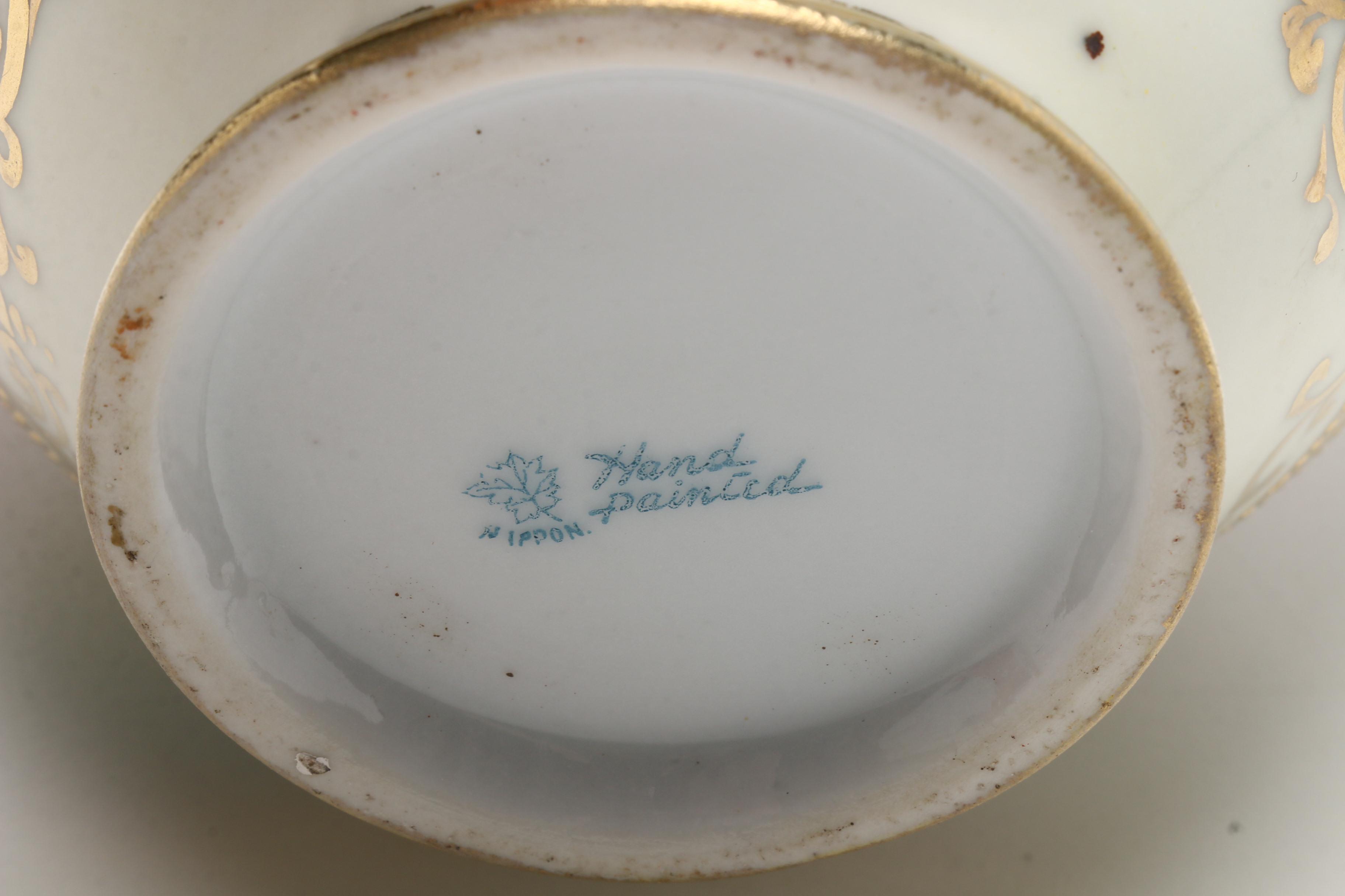 Haviland Hand-Painted Footed Bowl and Japanese Hand-Painted Vase