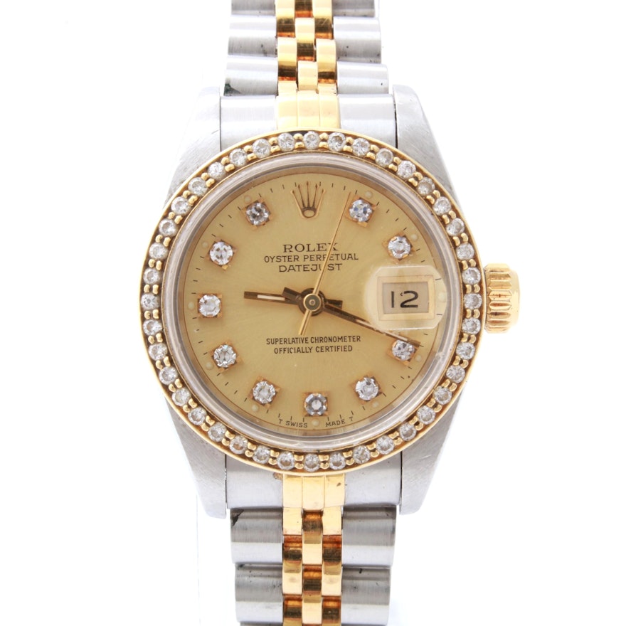 Rolex 14K Yellow Gold and Stainless Steel Diamond Bezel Watch