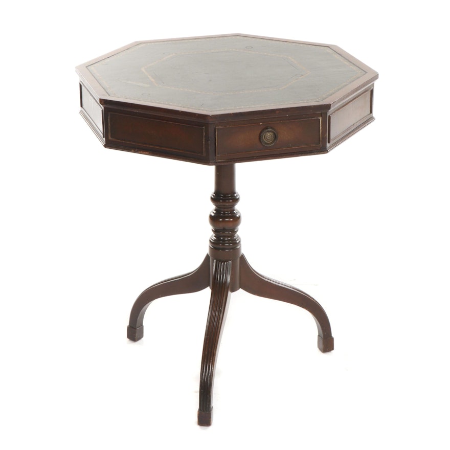 Federal Style Leather Padded Mahogany Drum Table, Mid-20th Century