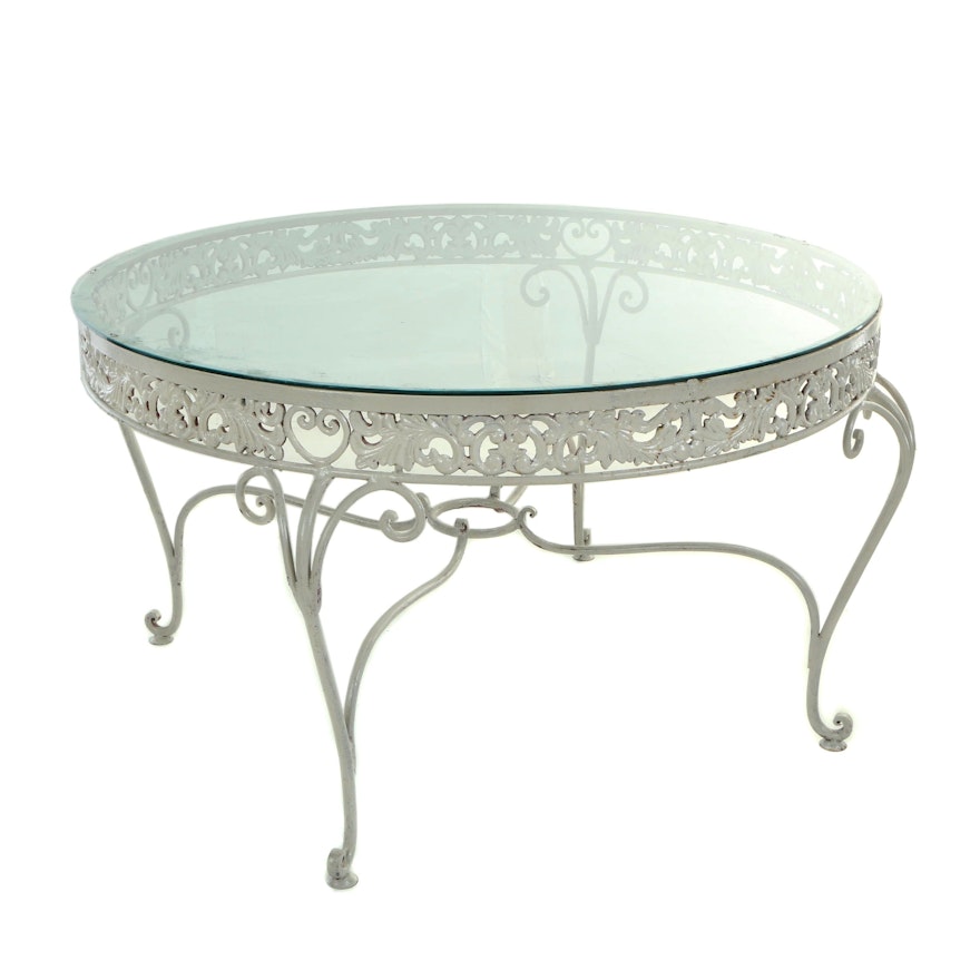 Painted Metal and Glass-Topped Patio Dining Table, Second Half 20th Century