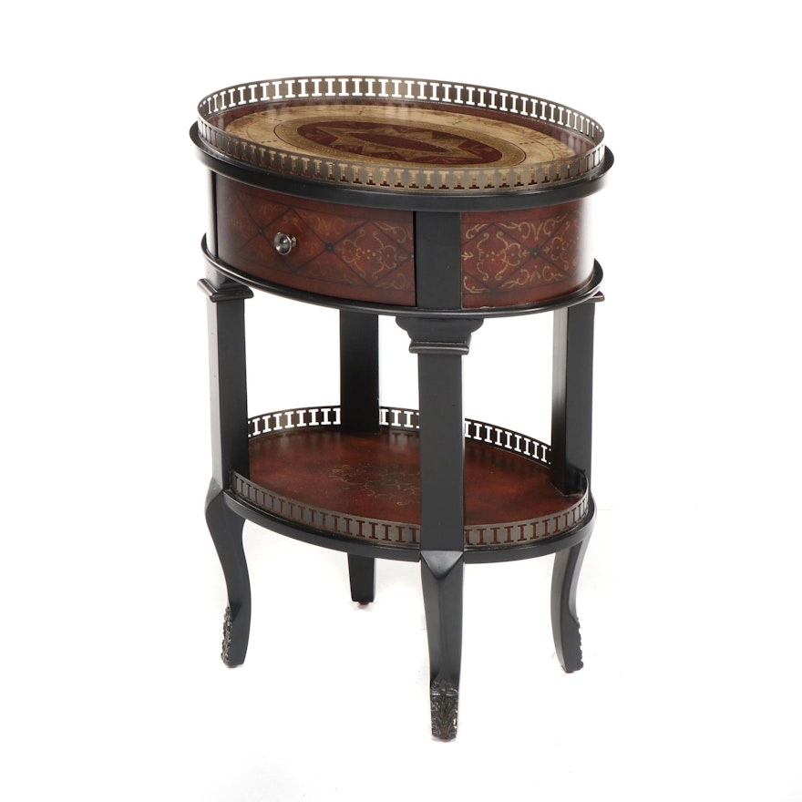 Contemporary Round Side Table with Distressed Style Finish