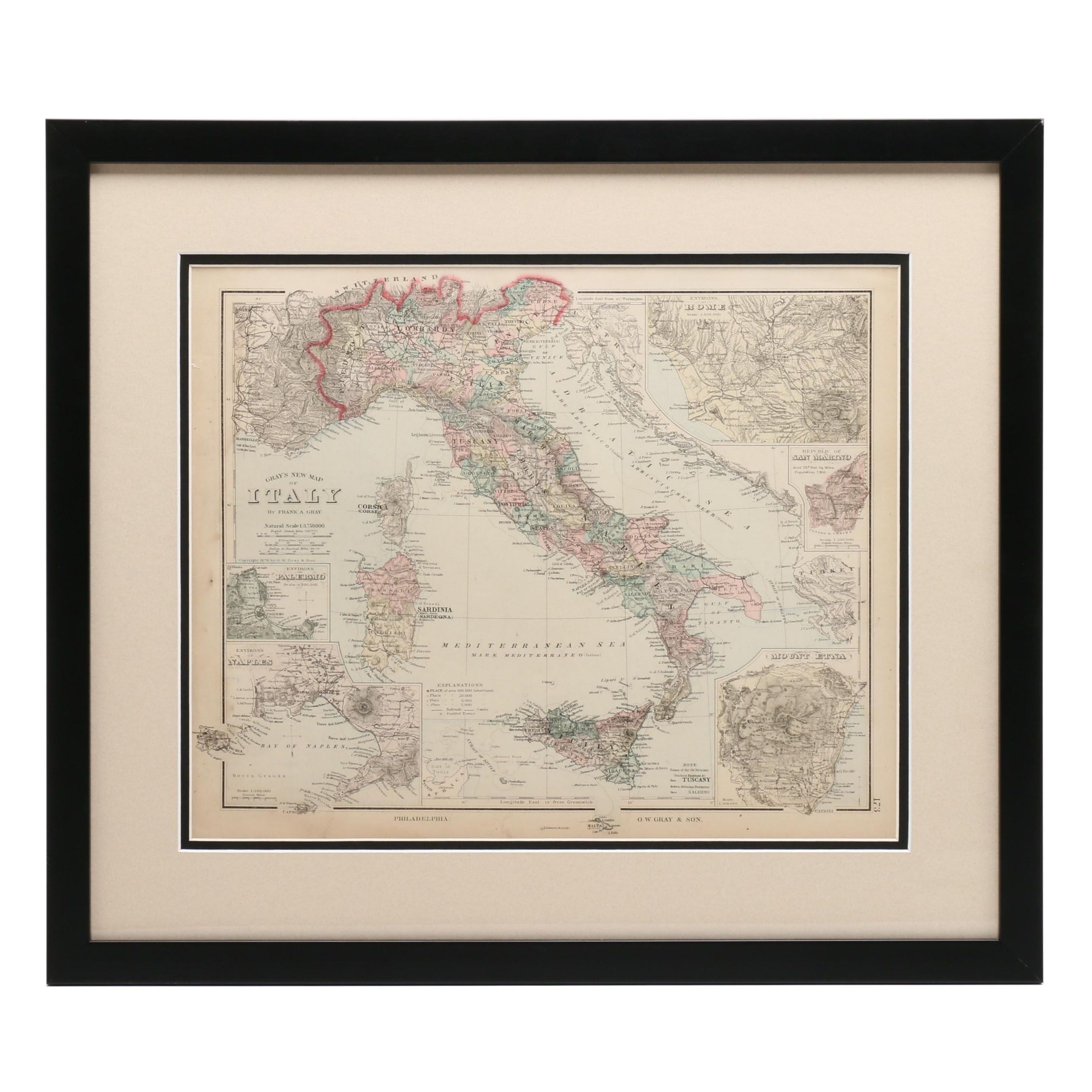 Frank A. Gray "New Map of Italy", Late 19th Century