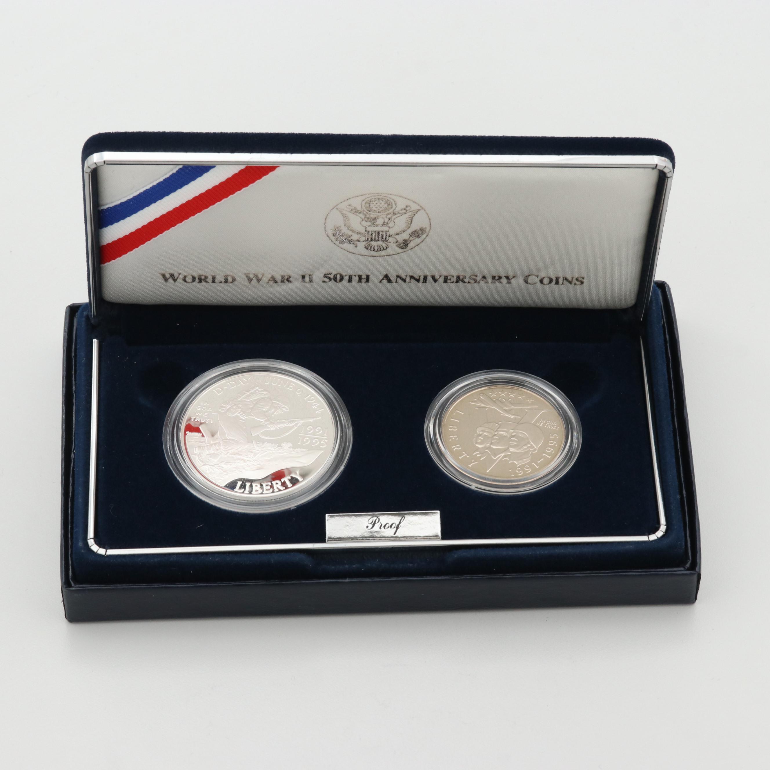 1991-1995 World War II 50th Anniversary Commemorative Two-Coin Proof Set
