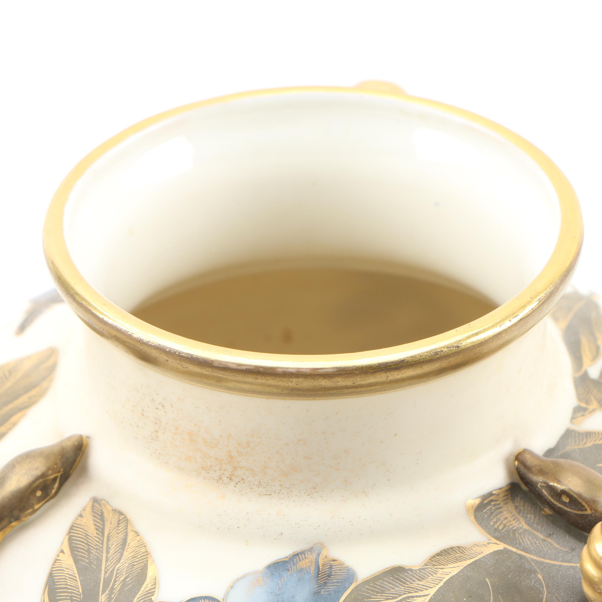 Royal Worcester Blush Ivory Porcelain Vase with Gilt Snake Handles, 1883