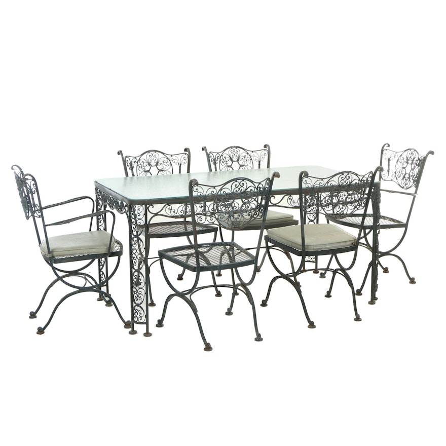 Seven-Piece Metal Patio Dining Set, Second Half 20th Century