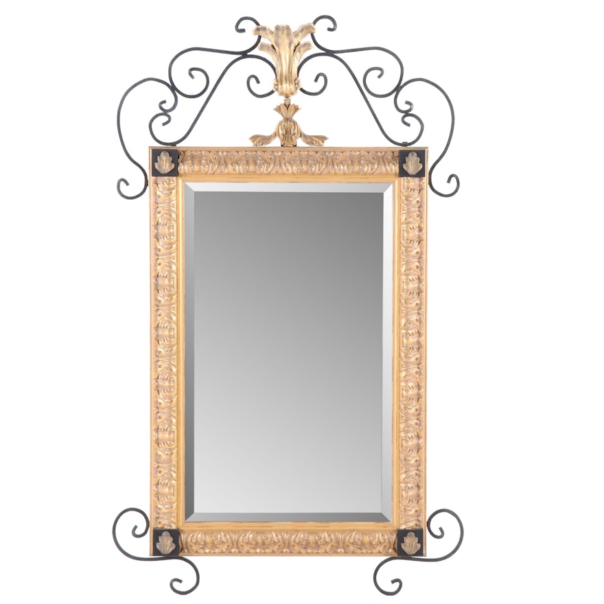 John Richard Carved Giltwood Wall Mirror with Metal Scrollwork, 1997