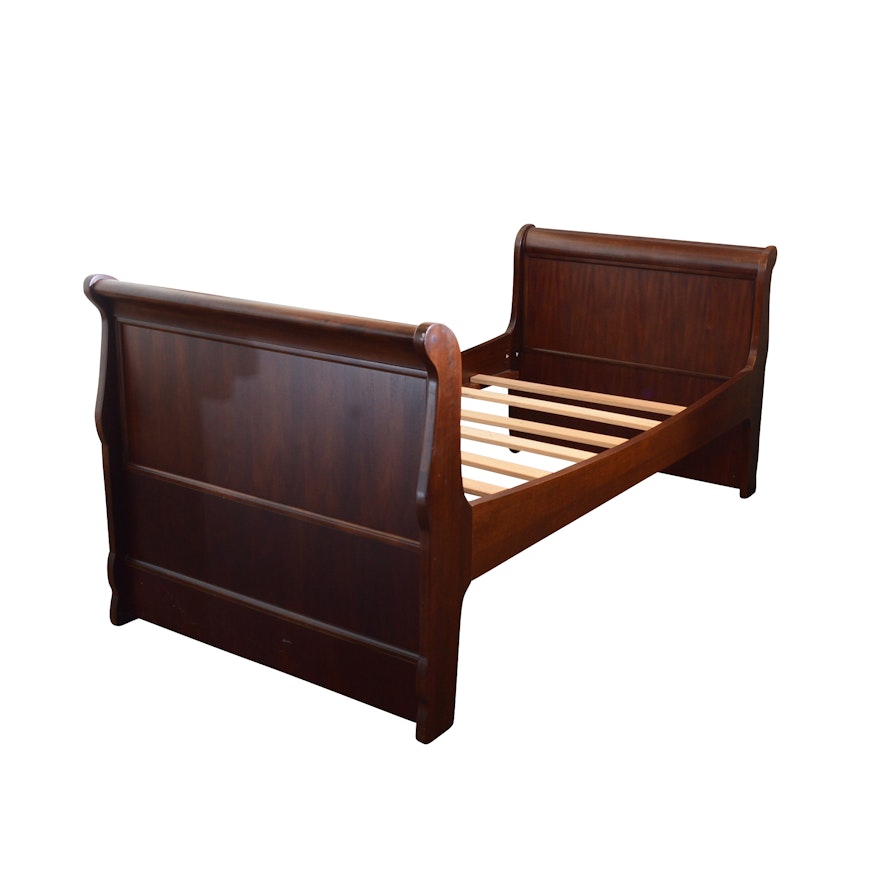 Wooden Twin Sleigh Bed, Late 20th Century