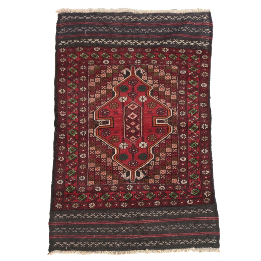 Hand-Knotted Afghan Baluch Wool Accent Rug