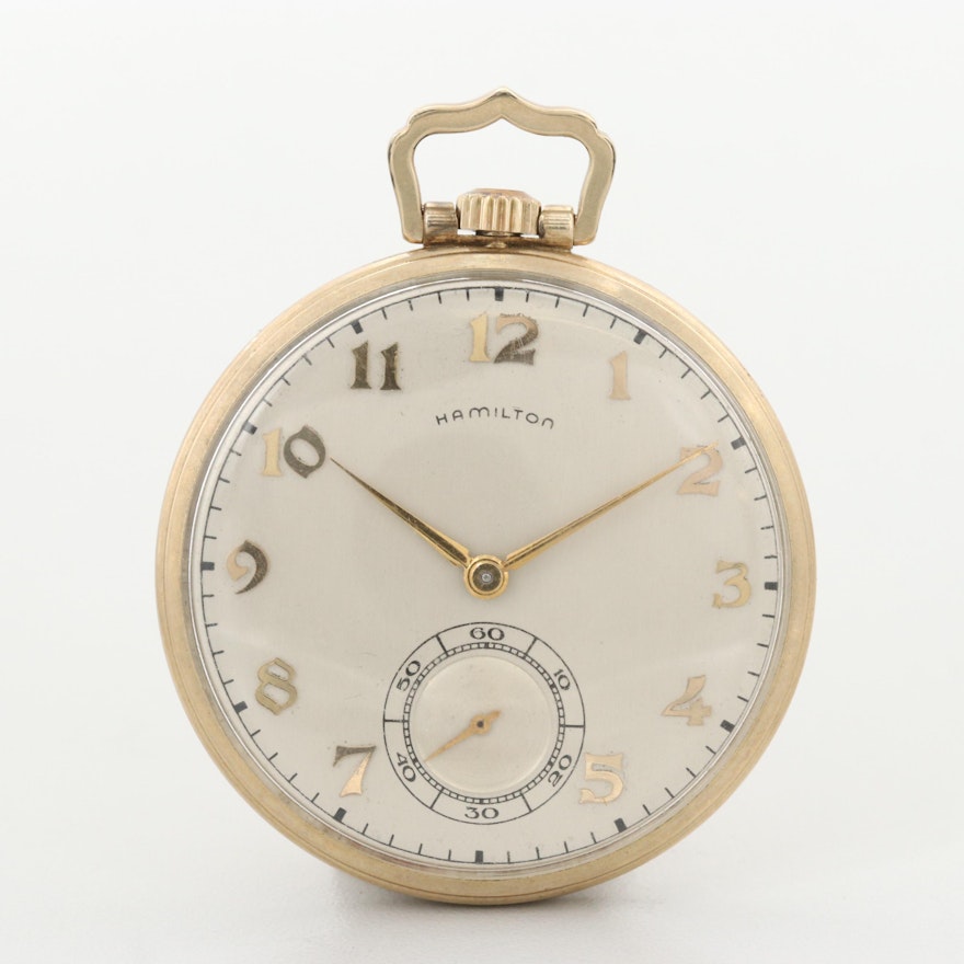 Vintage Hamilton 10K Gold Filled Open Face Pocket Watch