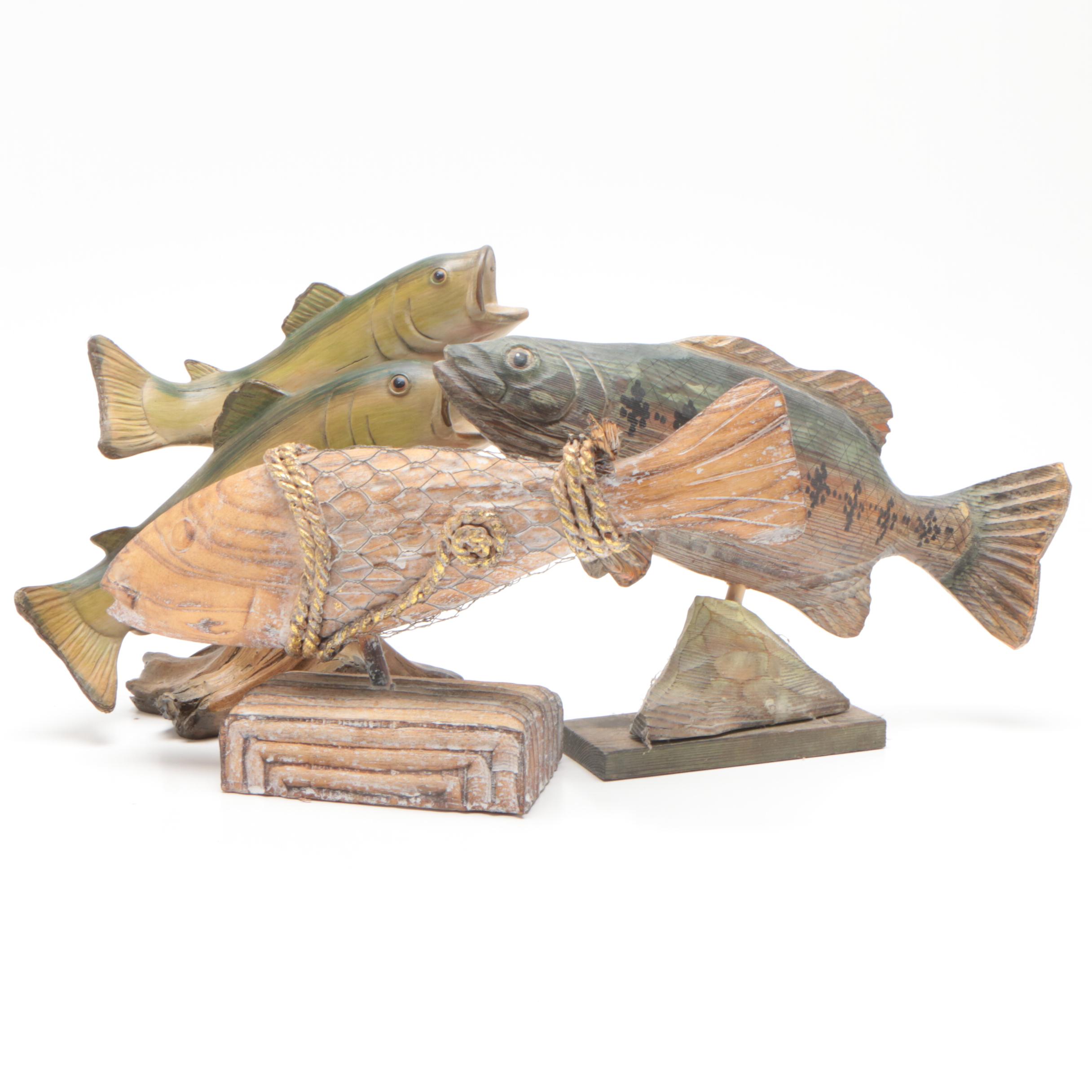 Resin and Wood Fish Figurines Including TII Collections, Contemporary