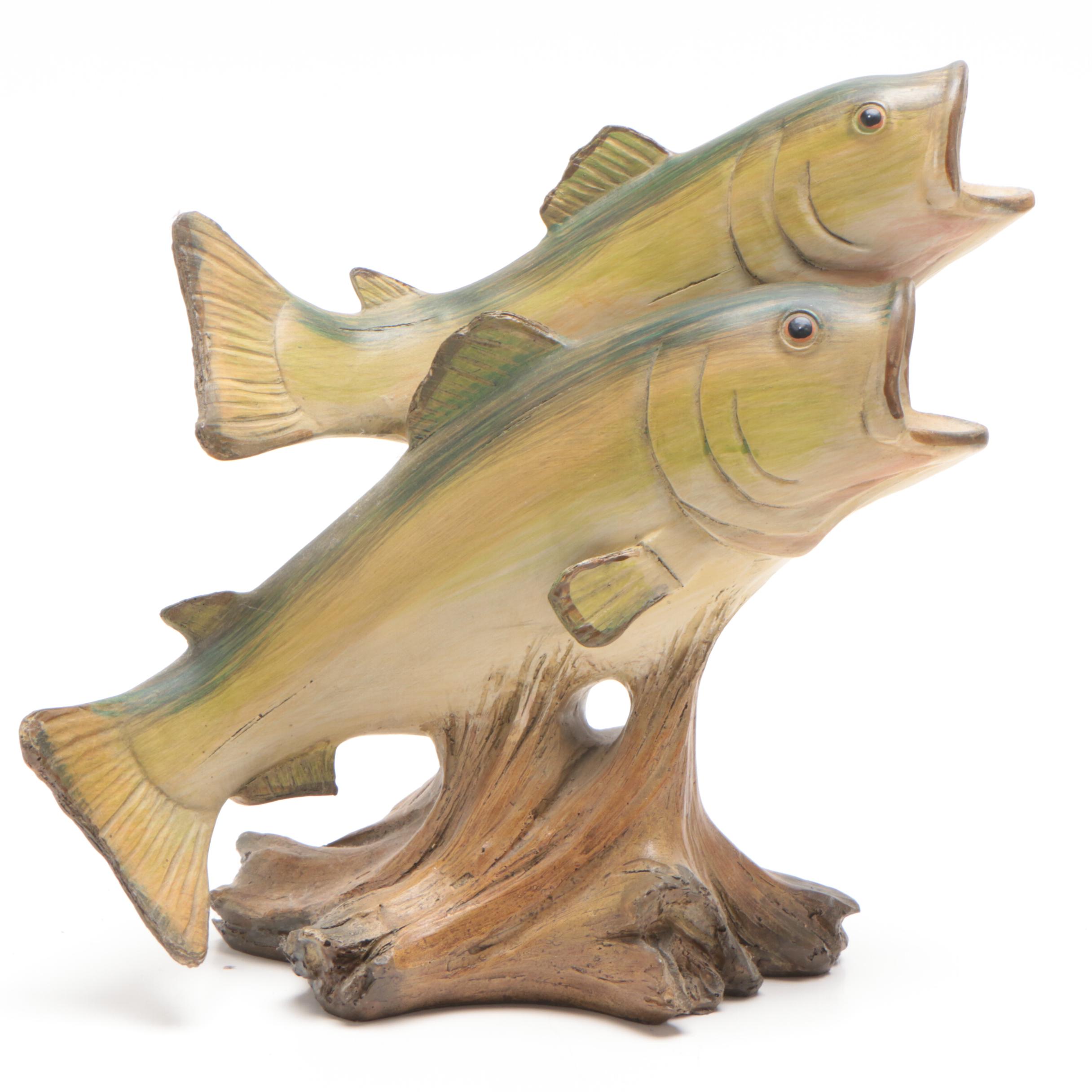 Resin and Wood Fish Figurines Including TII Collections, Contemporary