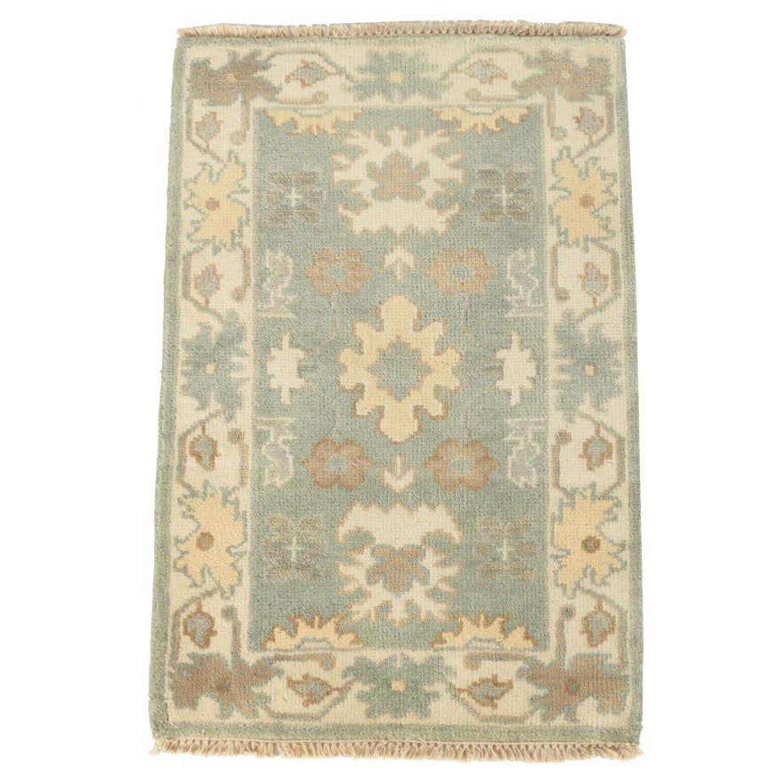 Hand-Knotted Indo-Turkish Oushak Wool Accent Rug