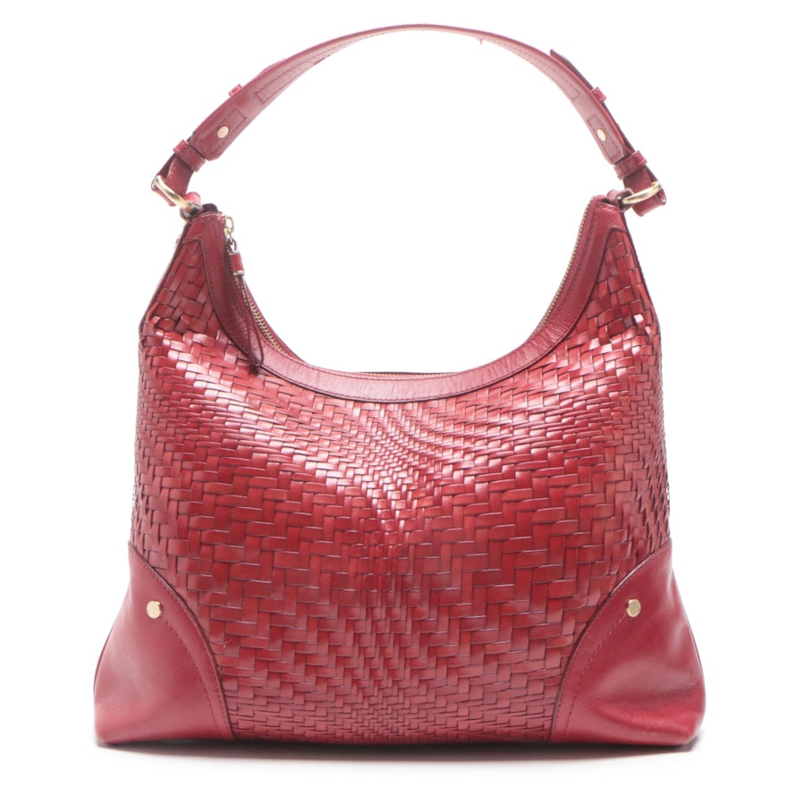 Cole Haan Genevieve Red Woven Leather Hobo Bag