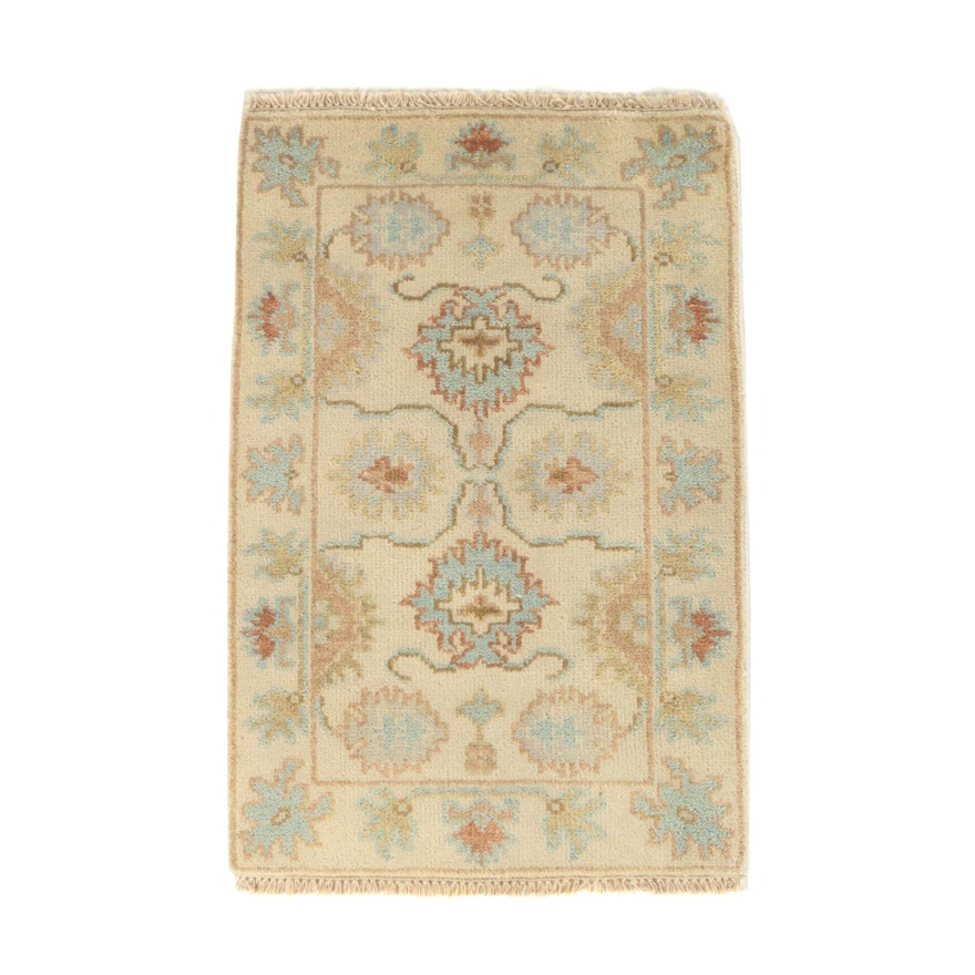 Hand-Knotted Ind-Turkish Oushak Wool Accent Rug