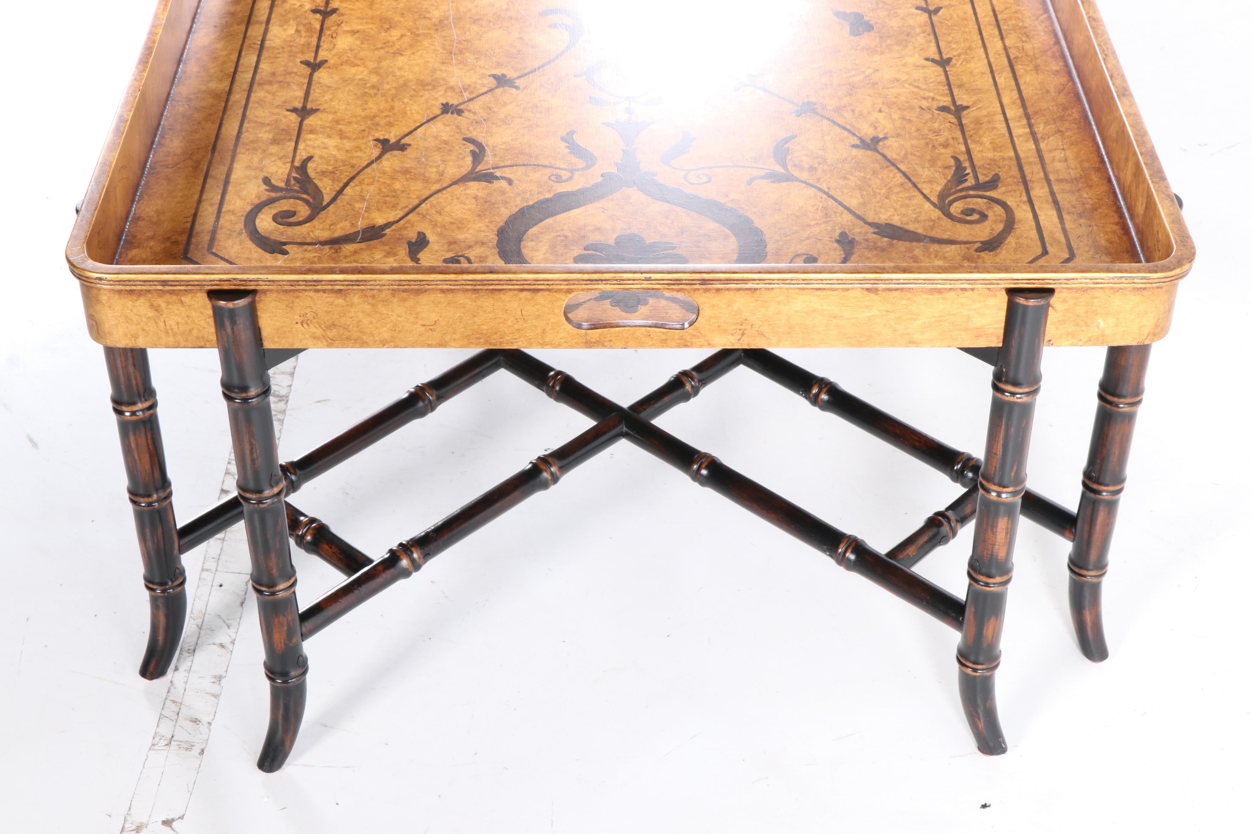 EJ Victor Tray Top Cocktail Table with Faux Bamboo Base, 20th Century