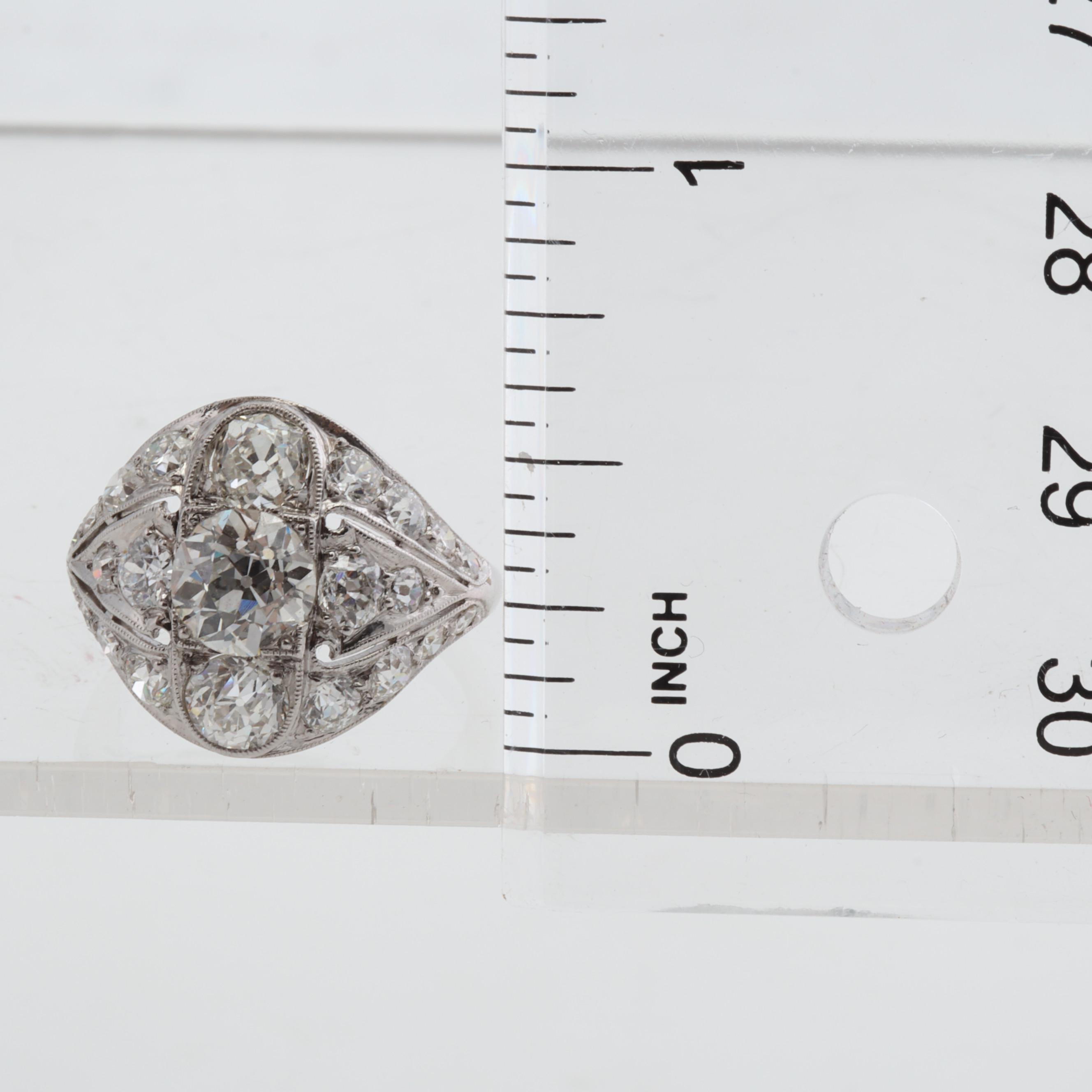 Antique Platinum and Old European Cut Diamond Ring, 3.58 CTW