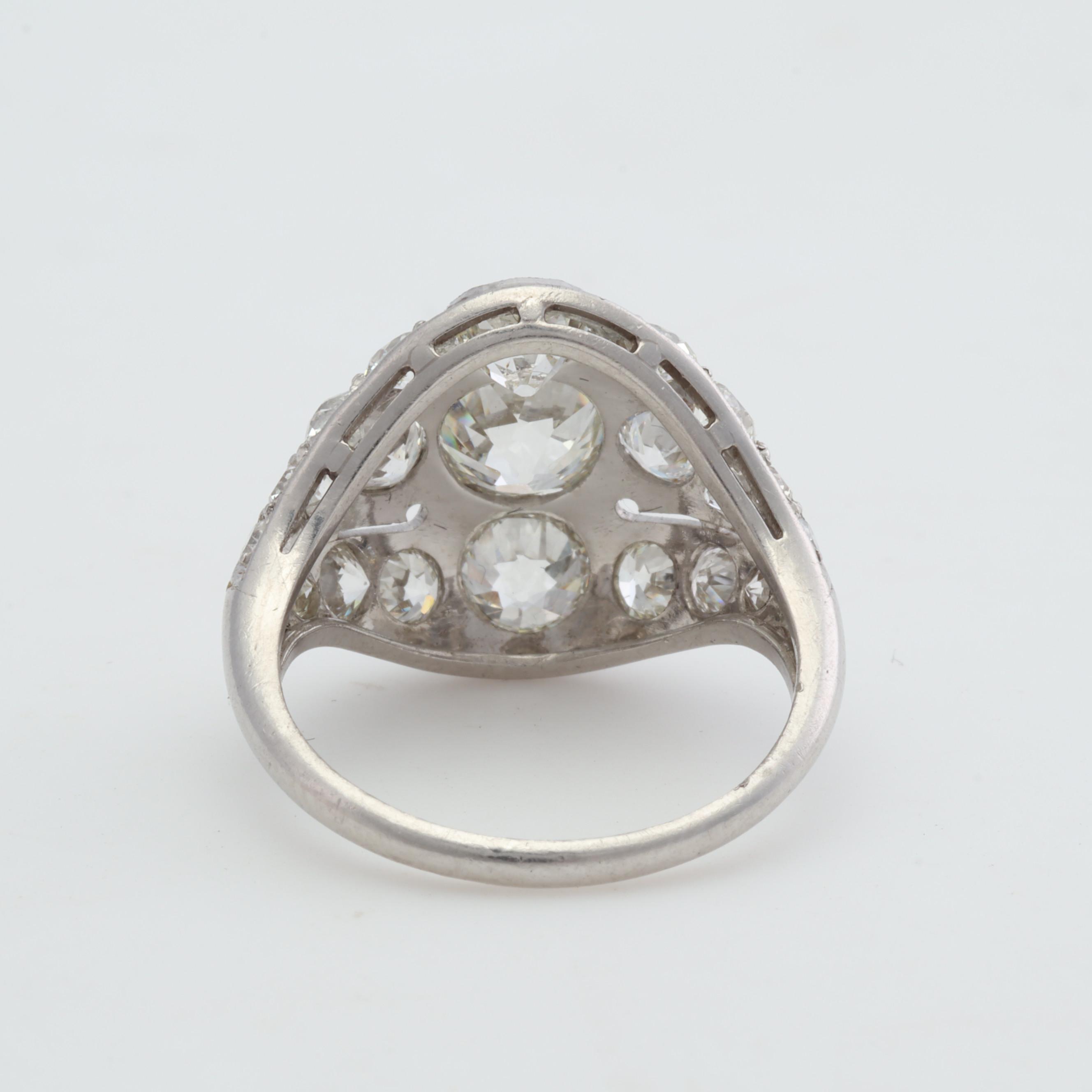 Antique Platinum and Old European Cut Diamond Ring, 3.58 CTW