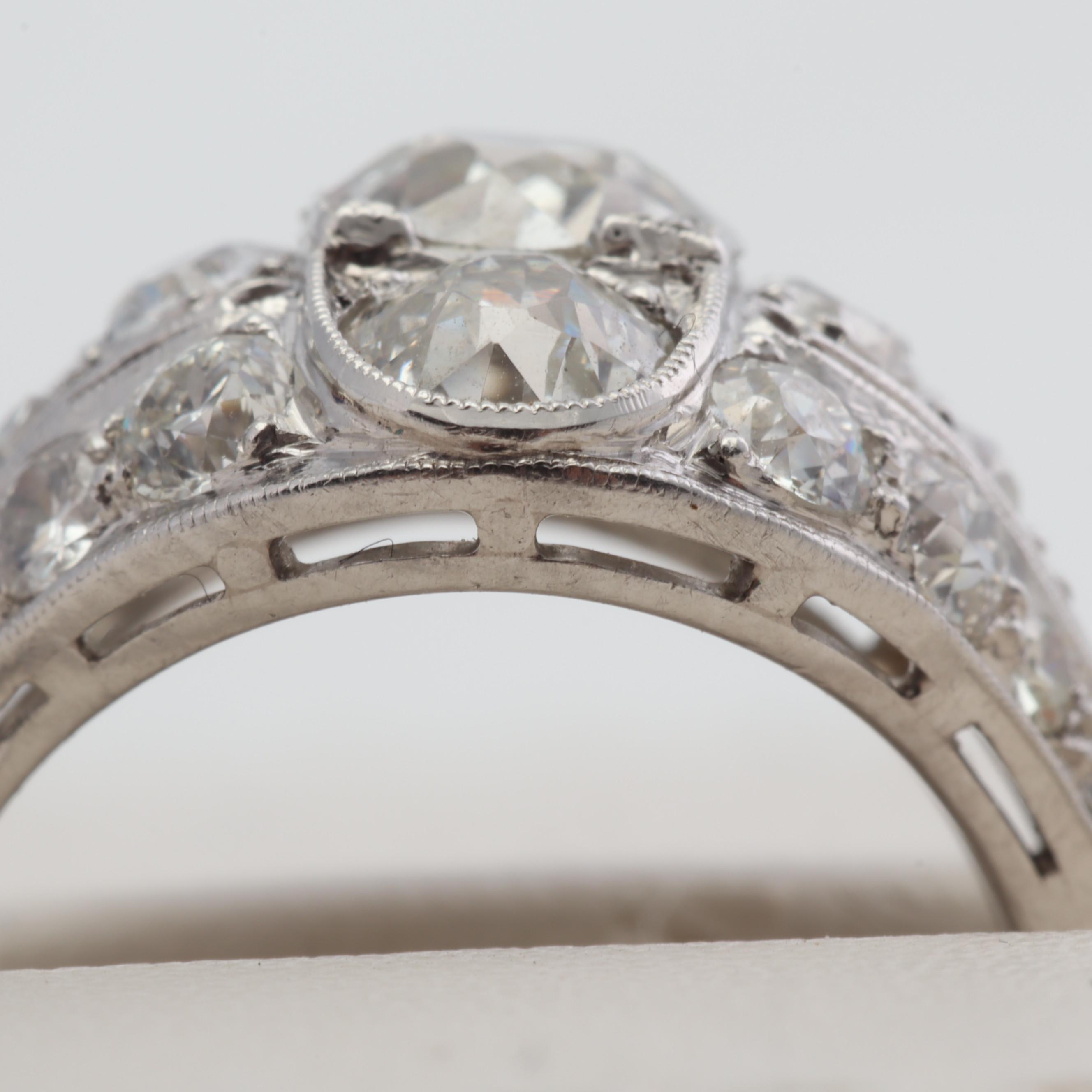 Antique Platinum and Old European Cut Diamond Ring, 3.58 CTW