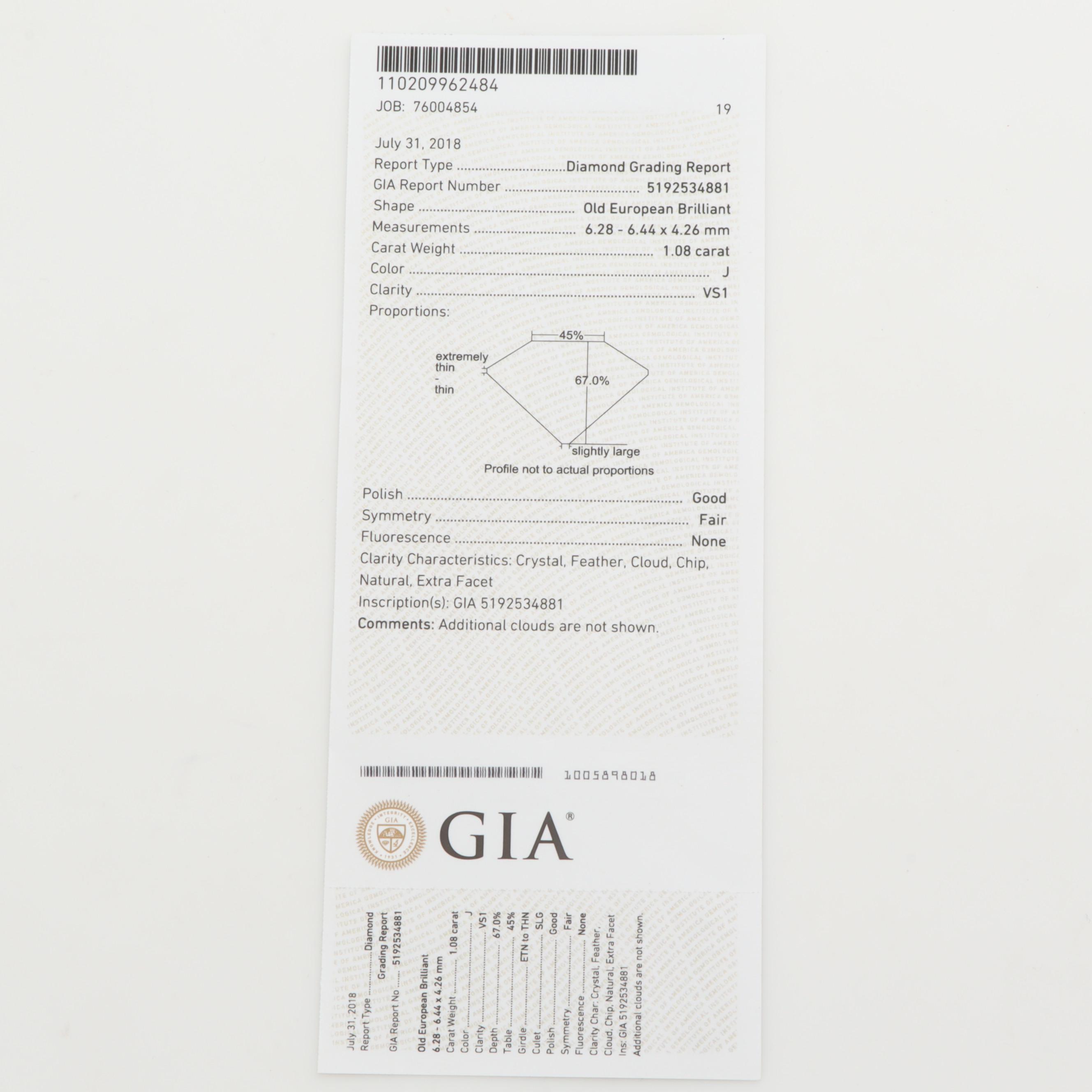 Antique Platinum and Old European Cut Diamond Ring, 3.58 CTW