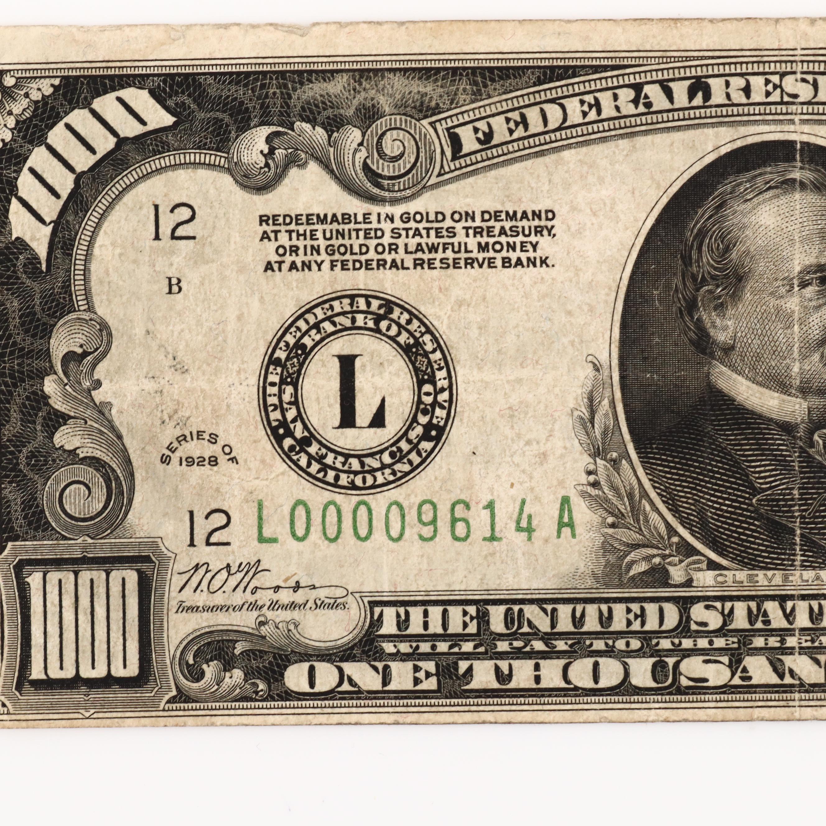 Series of 1928 U.S. $1000 Federal Reserve Note