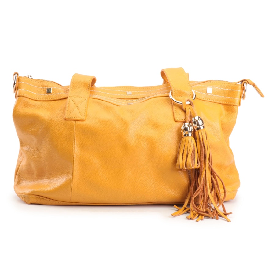 Cuore & Pelle Mustard Yellow Pebbled Leather Amelia Shoulder Bag with Tassel