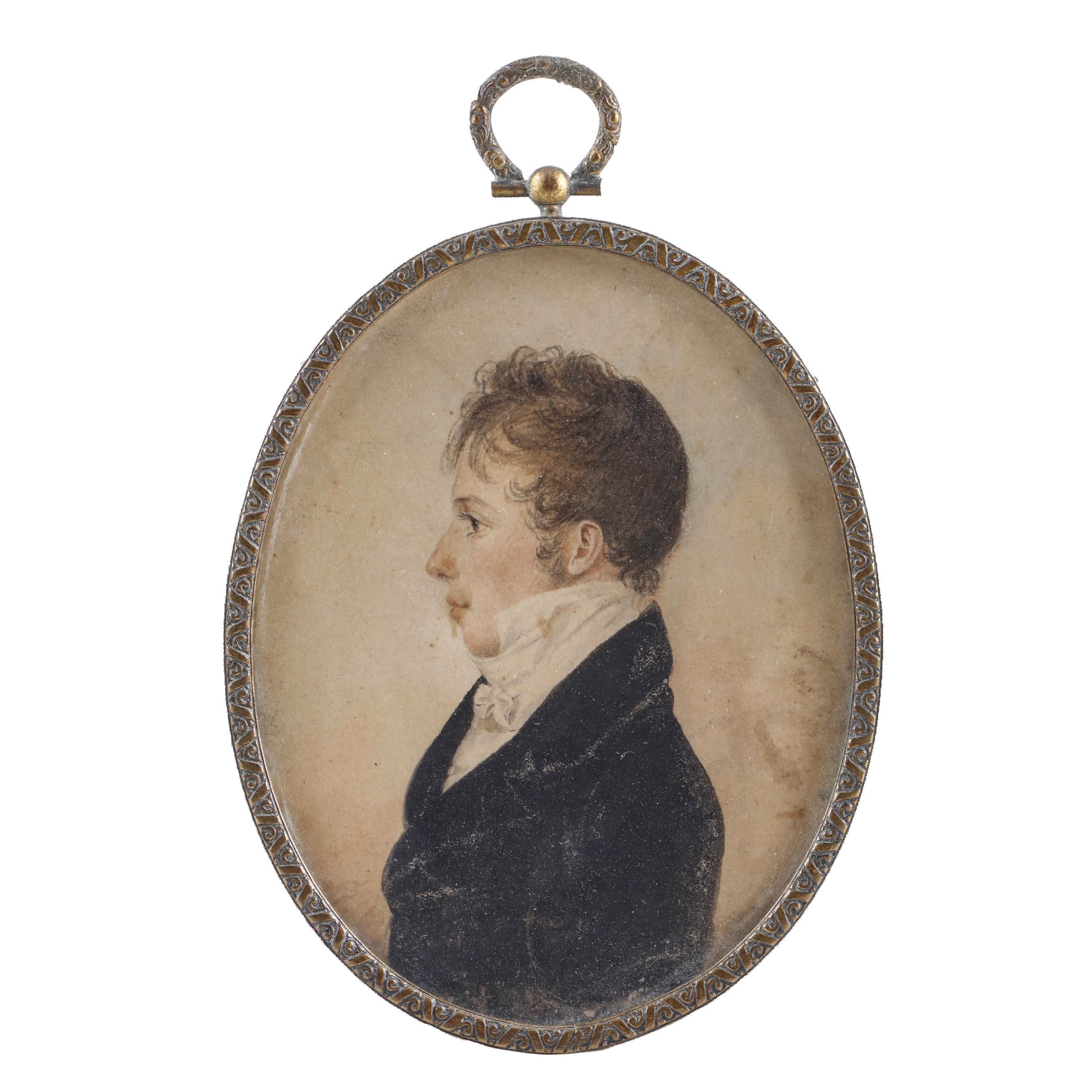 19th Century Profile Portrait Watercolor Painting