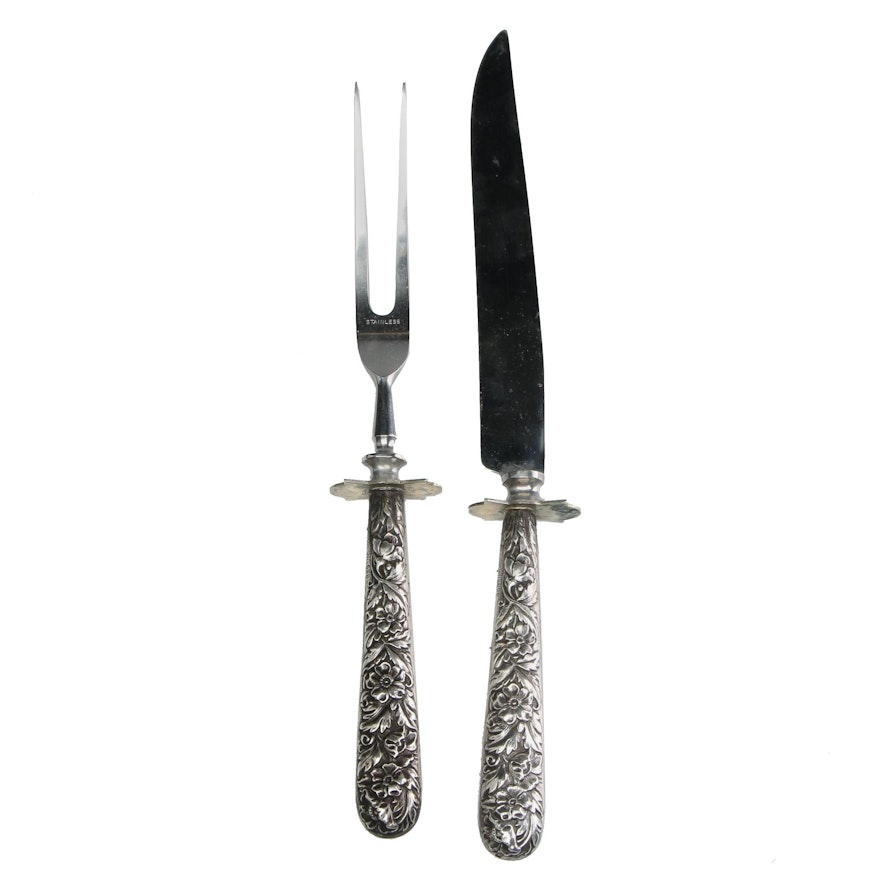 G. H. French & Co. ”Repoussé” Sterling Handled Carving Set, Early 20th Century