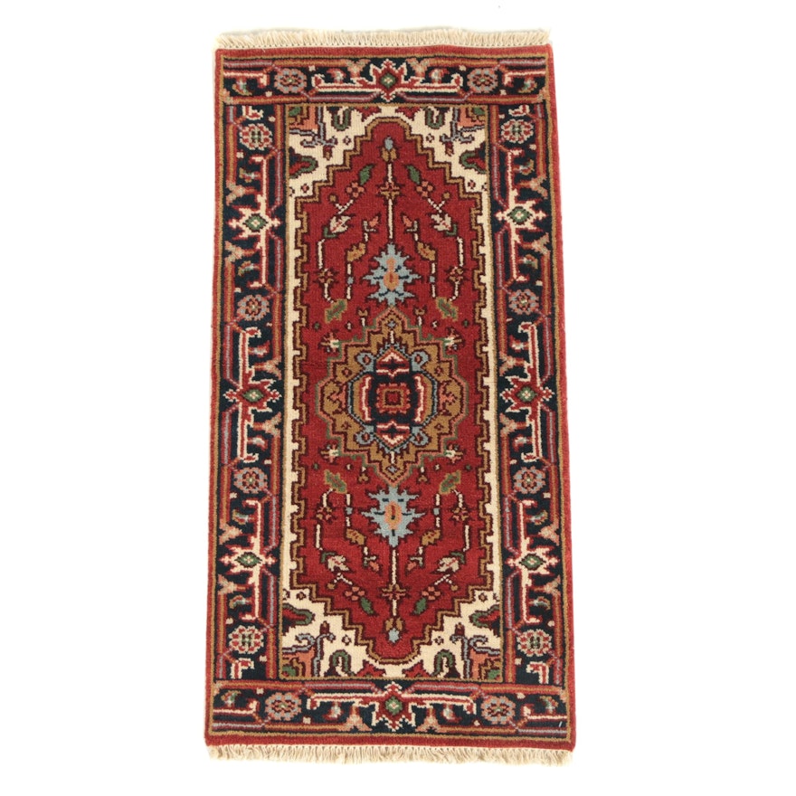 Hand-Knotted Indo-Persian Heriz Wool Accent Rug