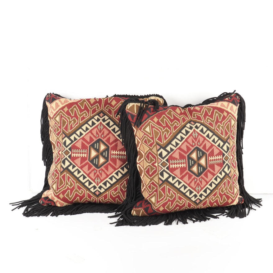 Kilim-Faced Woven Throw Pillows with Fringe