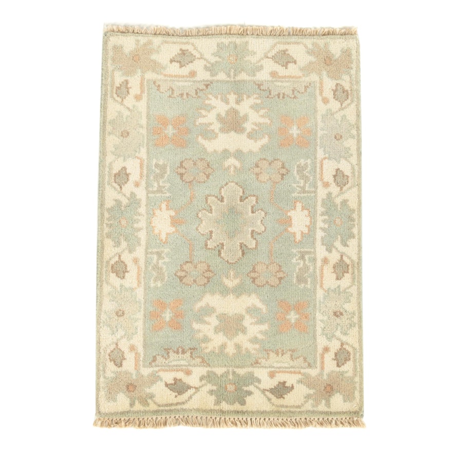 Hand-Knotted Ind-Turkish Oushak Wool Accent Rug