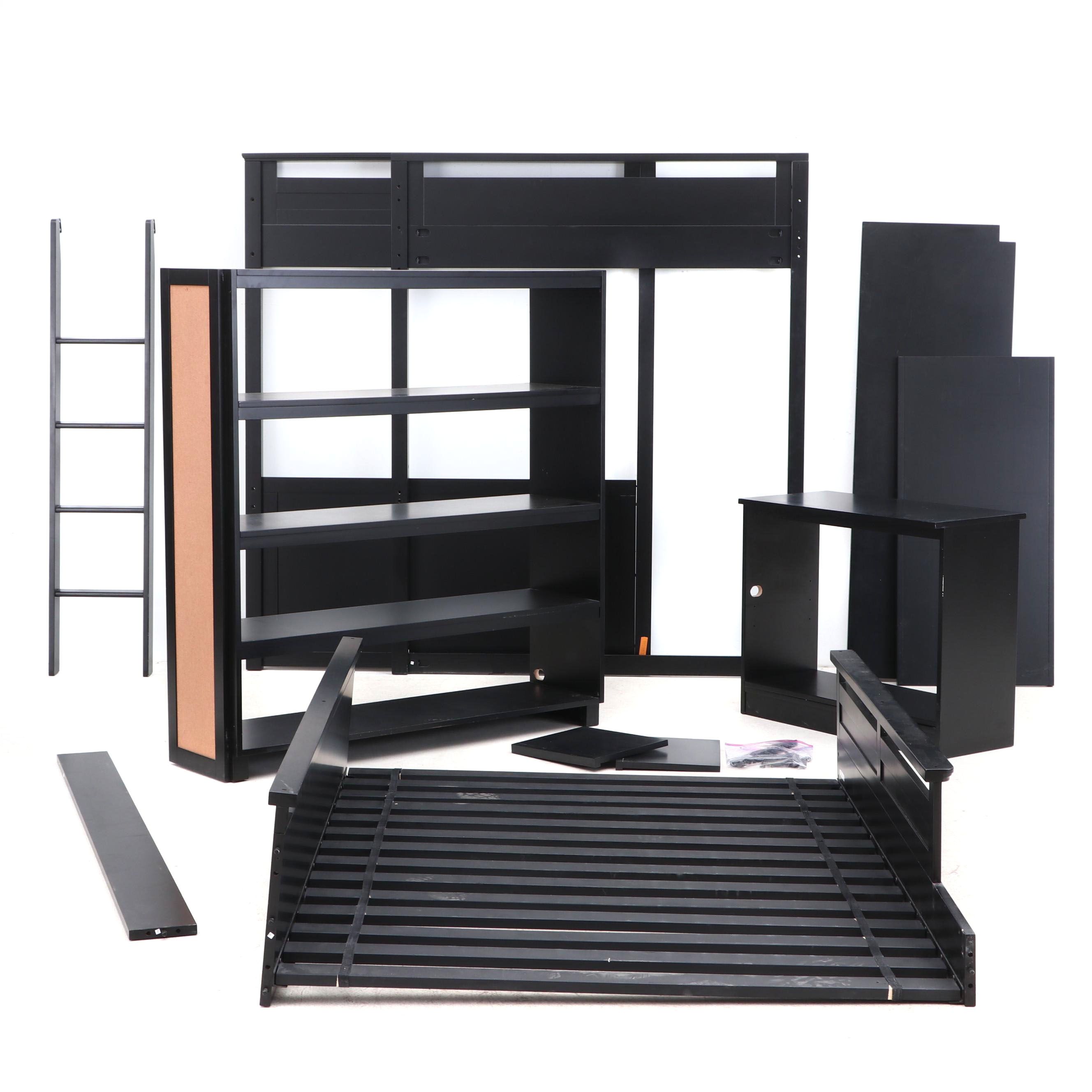 Pottery Barn Teen Full Size "Sleep + Study" Loft Bed and Desk in Black