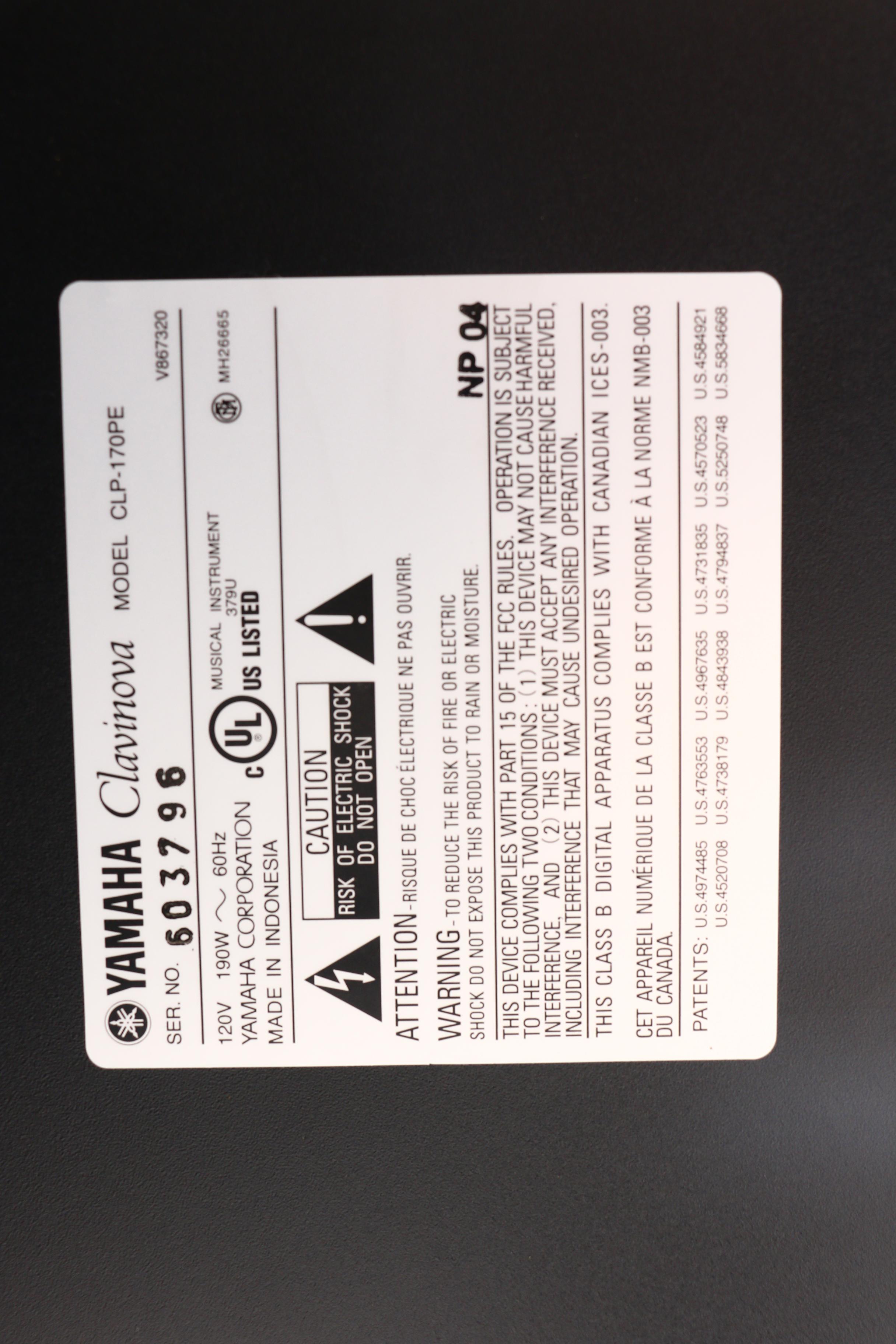 Yamaha Polished Ebony Clavinova Electric Piano with Bench