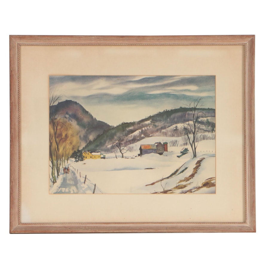 Offset Lithograph after Ranulph Bye of a Winter Landscape