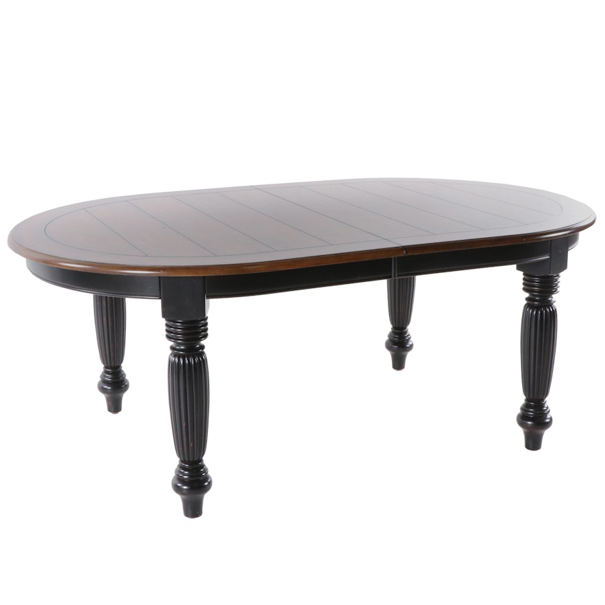 Contemporary Black-Painted and Cherry-Finish Wood Dining Table