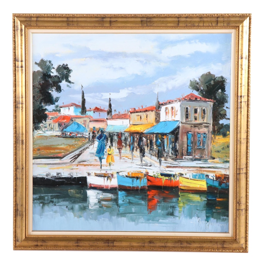 Harbor Landscape Oil Painting