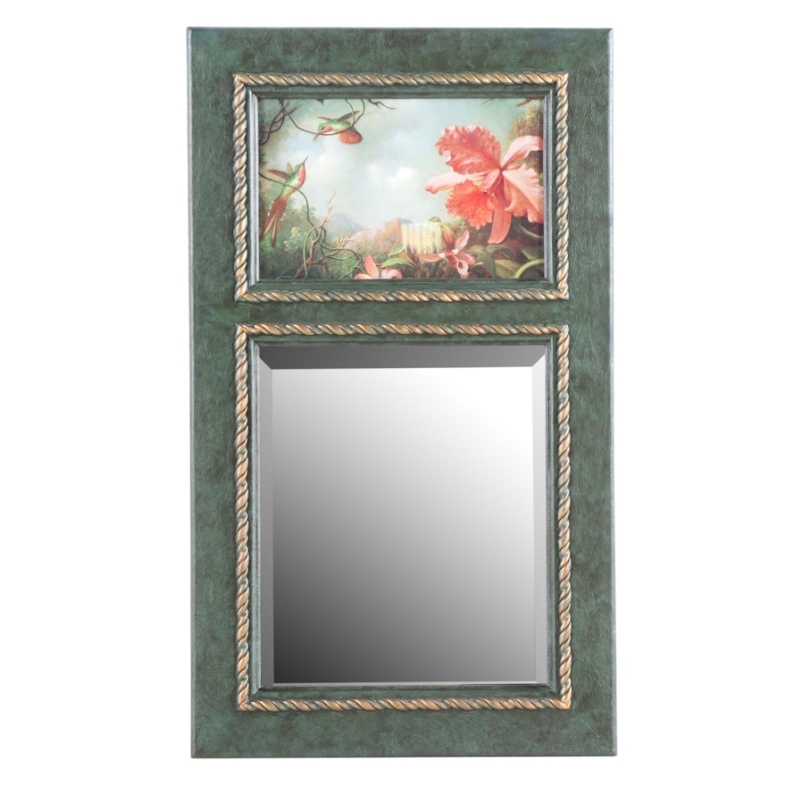 Trumeau Style Wall Mirror with Hummingbird Offset Lithograph