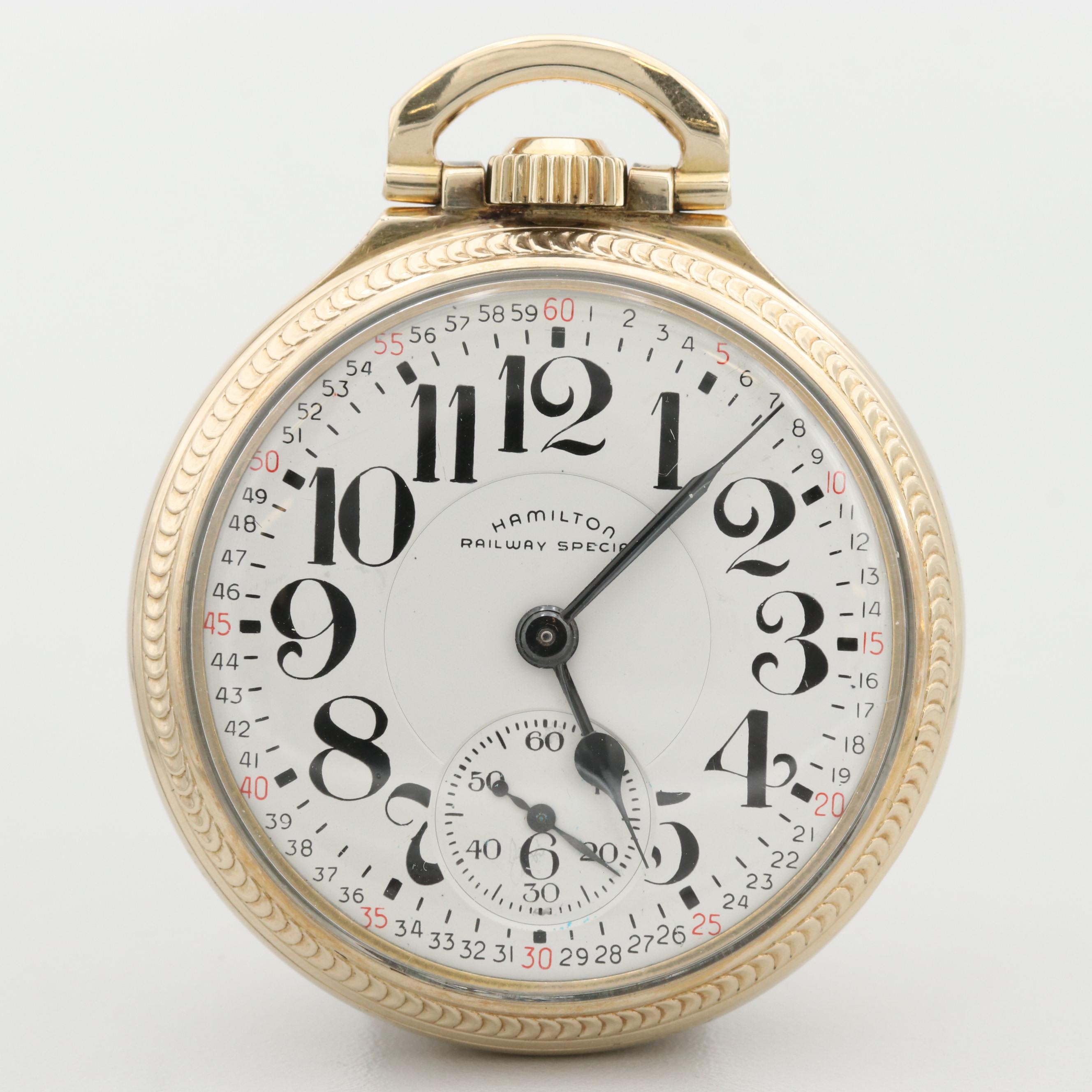 Vintage Hamilton Railway Special Gold Tone Open Face Pocket Watch, 1954