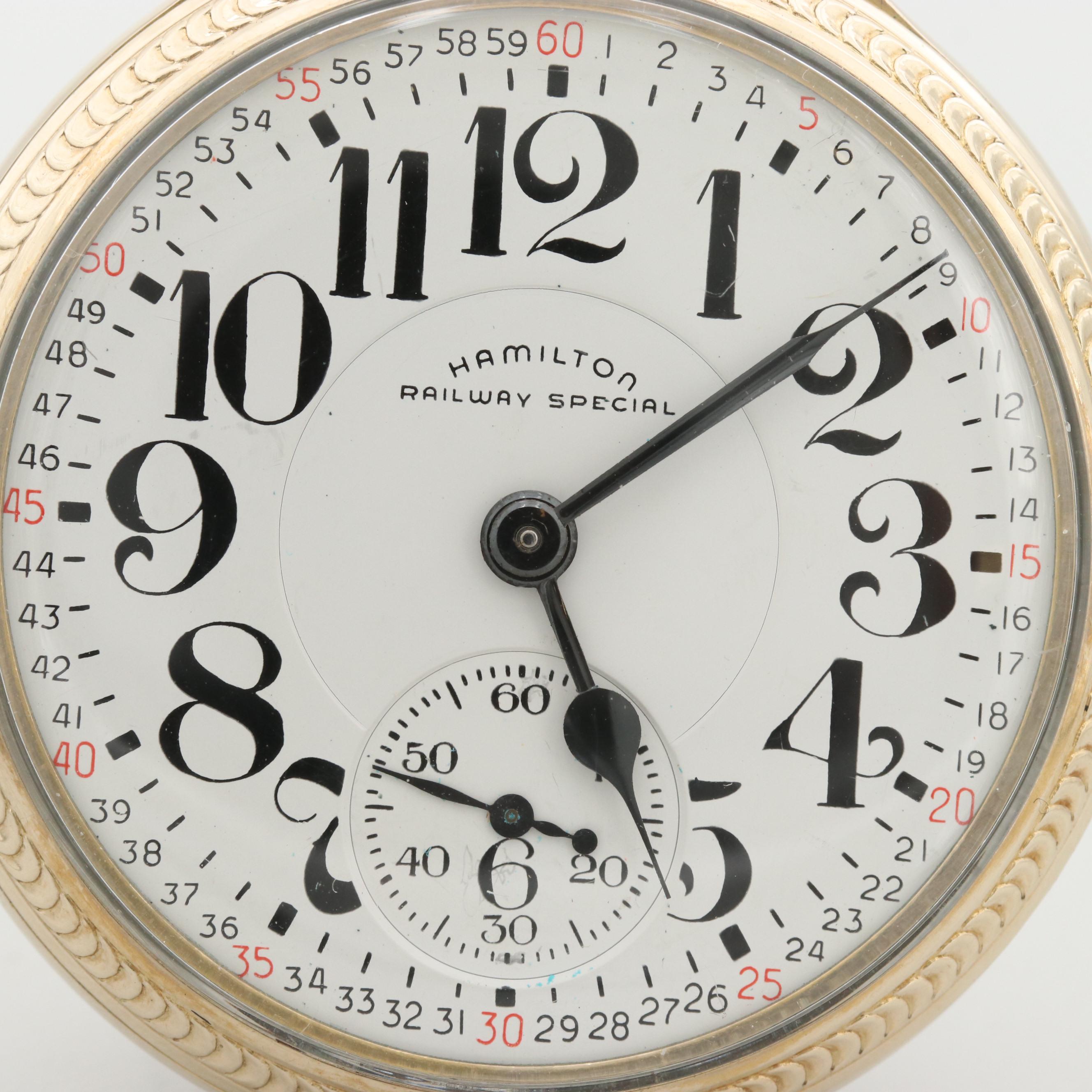 Vintage Hamilton Railway Special Gold Tone Open Face Pocket Watch, 1954