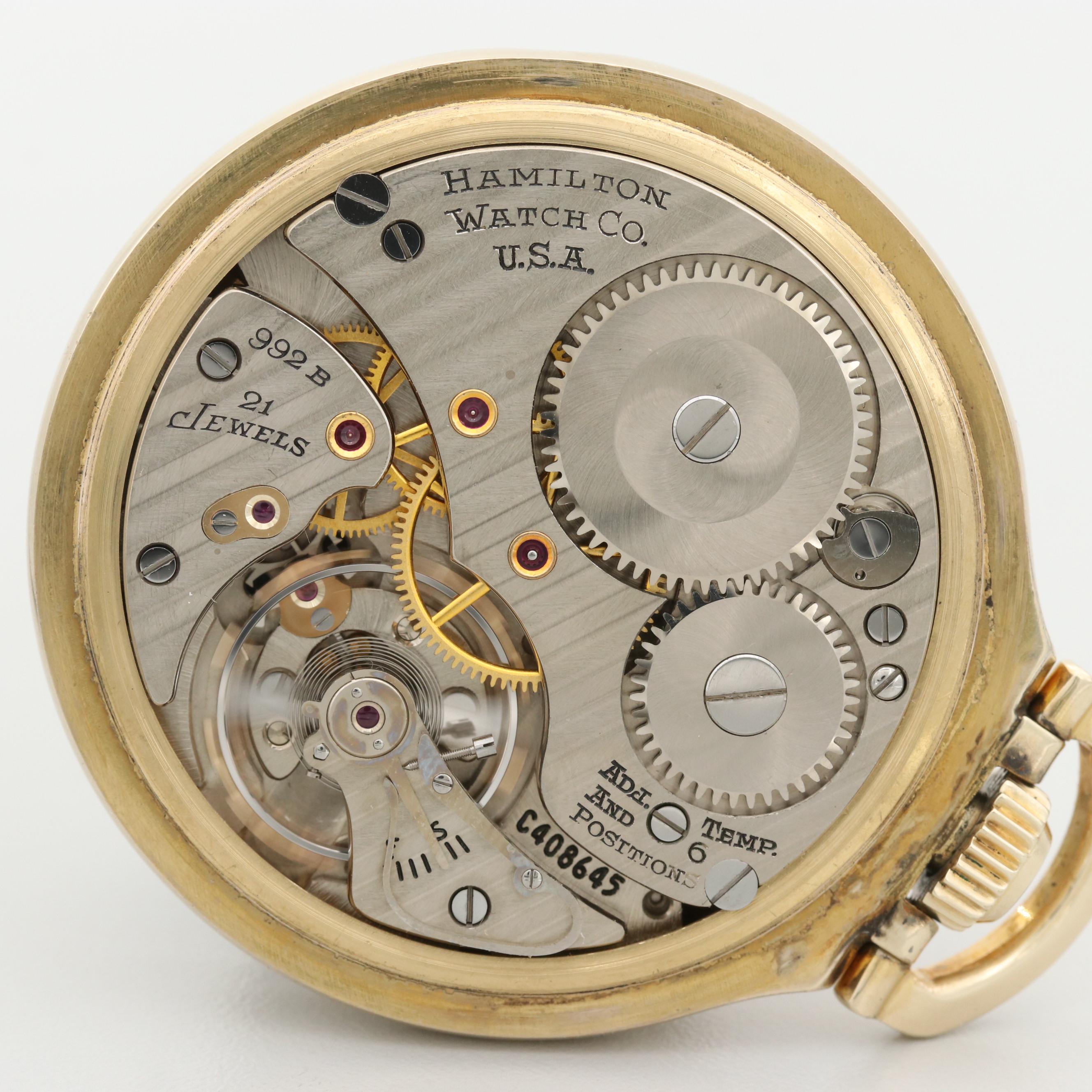 Vintage Hamilton Railway Special Gold Tone Open Face Pocket Watch, 1954