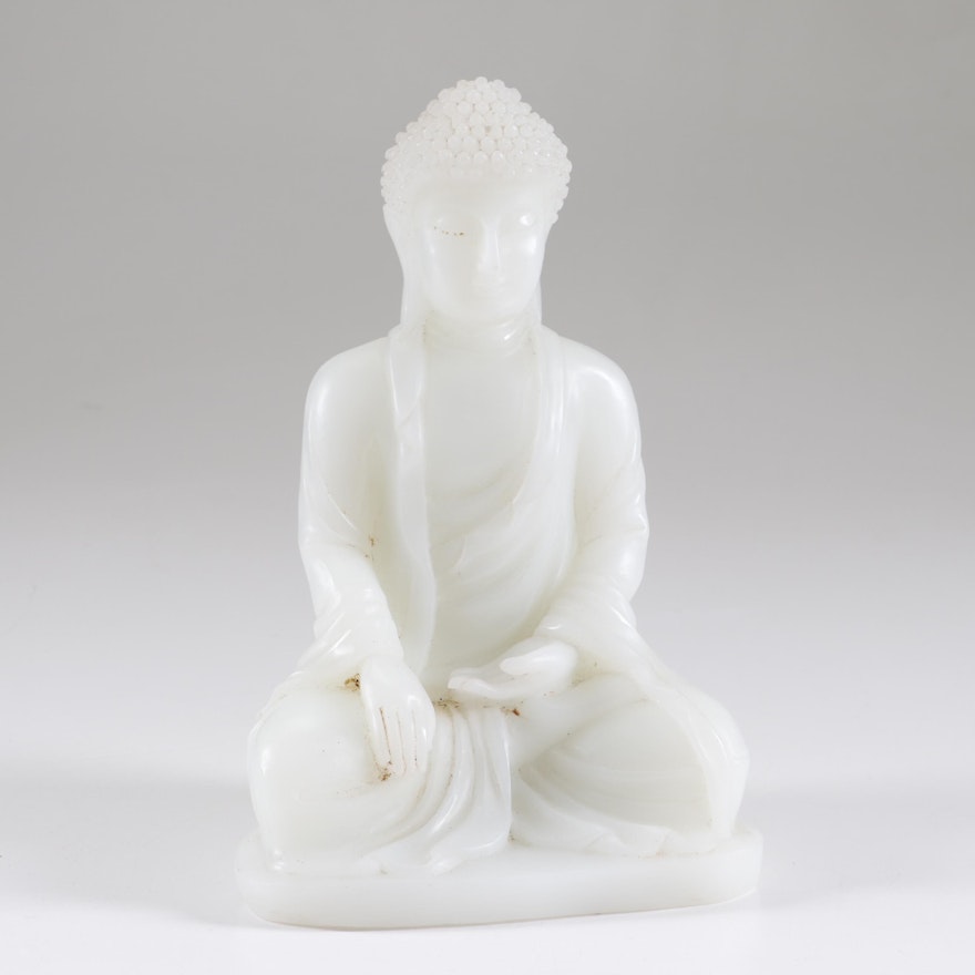 Chinese Carved White Jade Buddha Sculpture