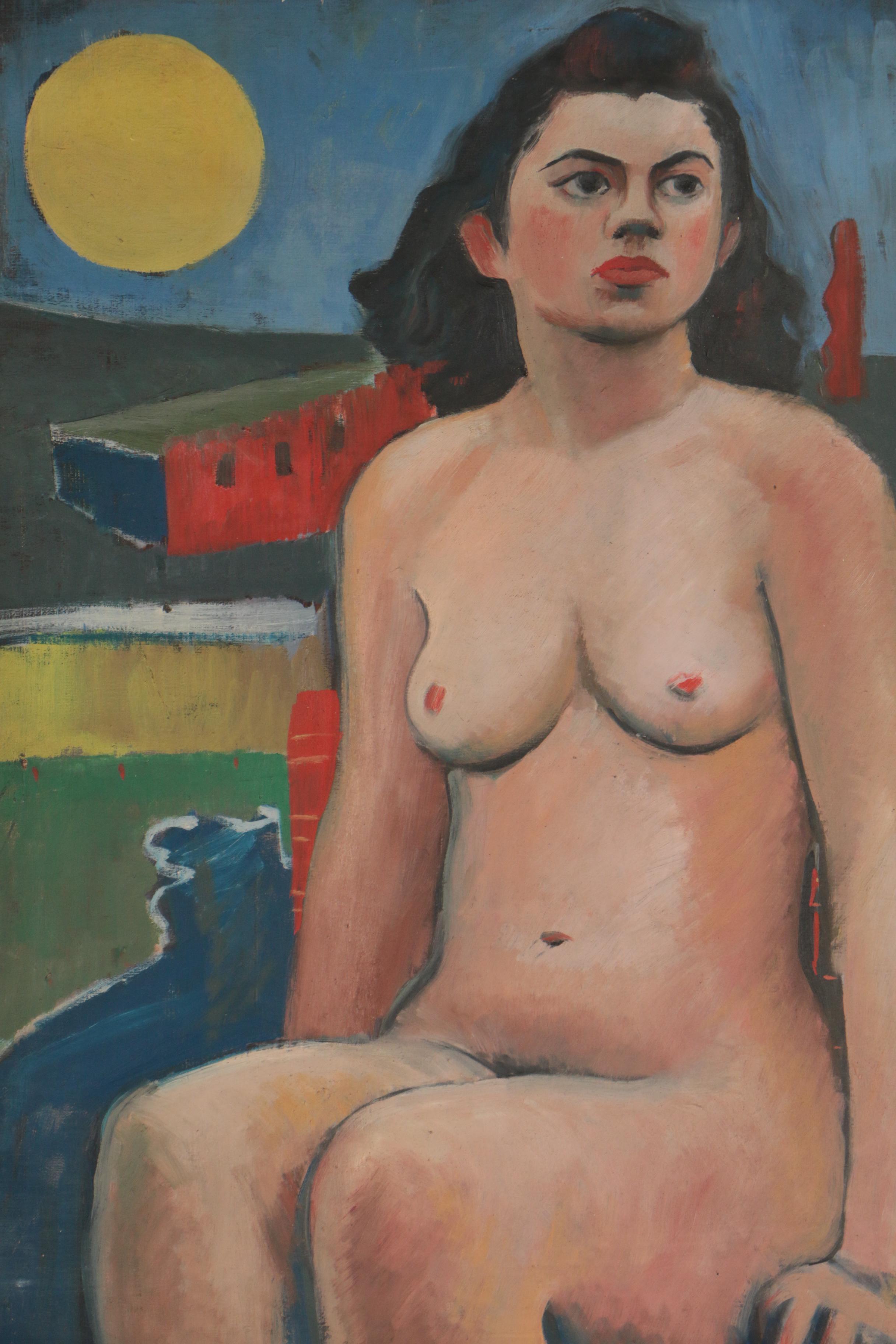 Thomas Brownell Eldred Figural Oil Painting of Seated Female Nude