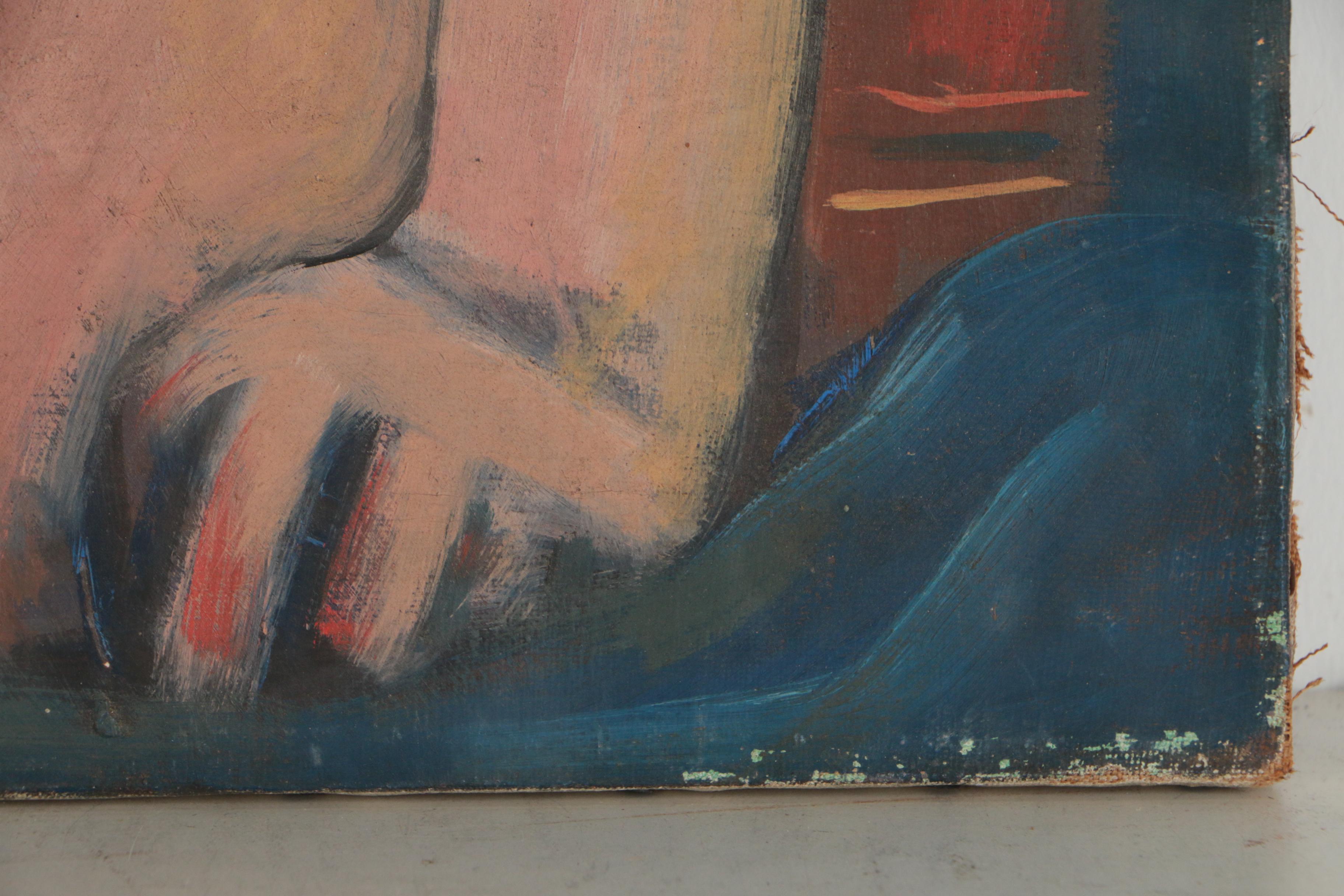 Thomas Brownell Eldred Figural Oil Painting of Seated Female Nude