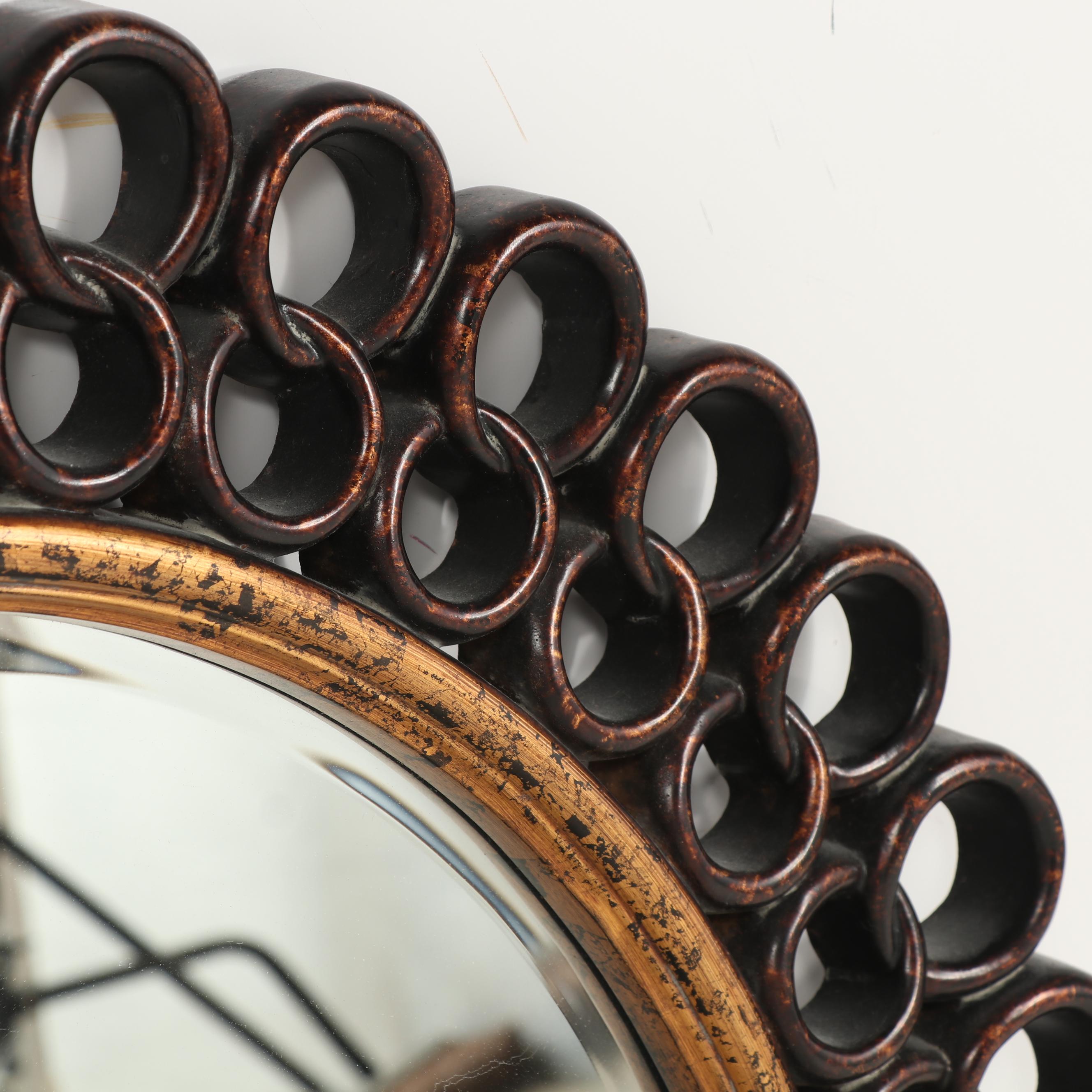 Hemispheres Round Wall Mirror with Antiqued Metallic Finish