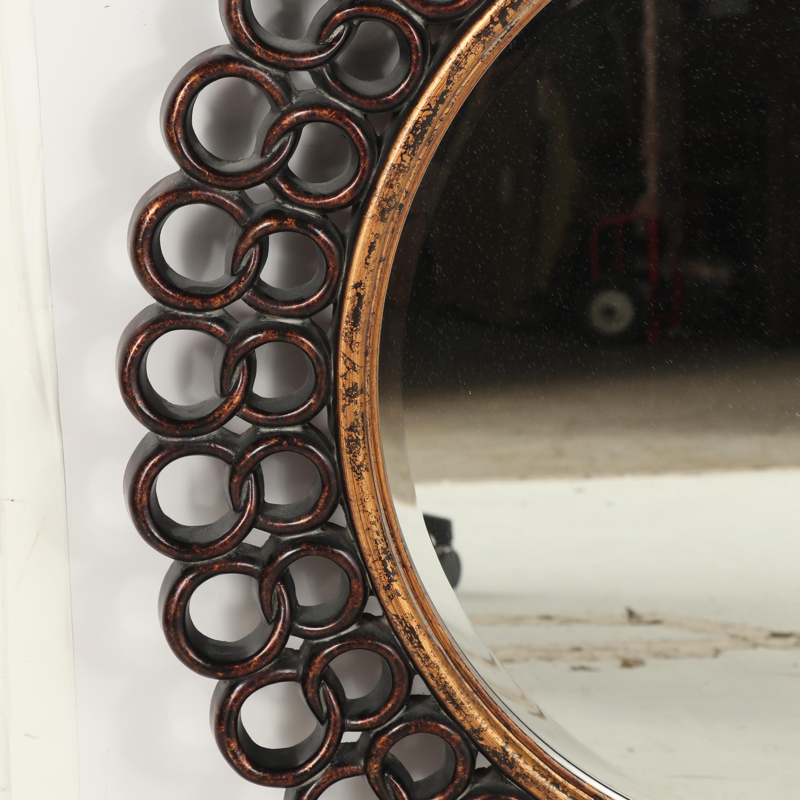 Hemispheres Round Wall Mirror with Antiqued Metallic Finish