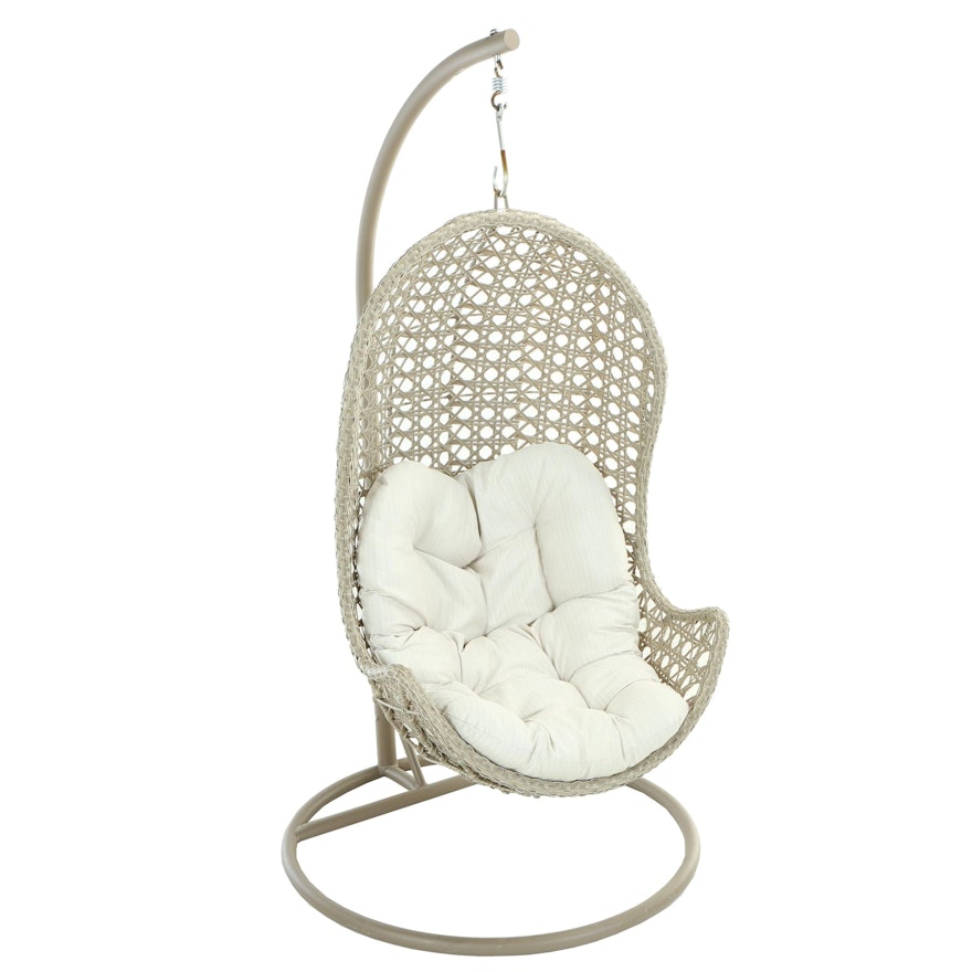 Contemporary Metal and Resin Wicker Hanging Patio Chair